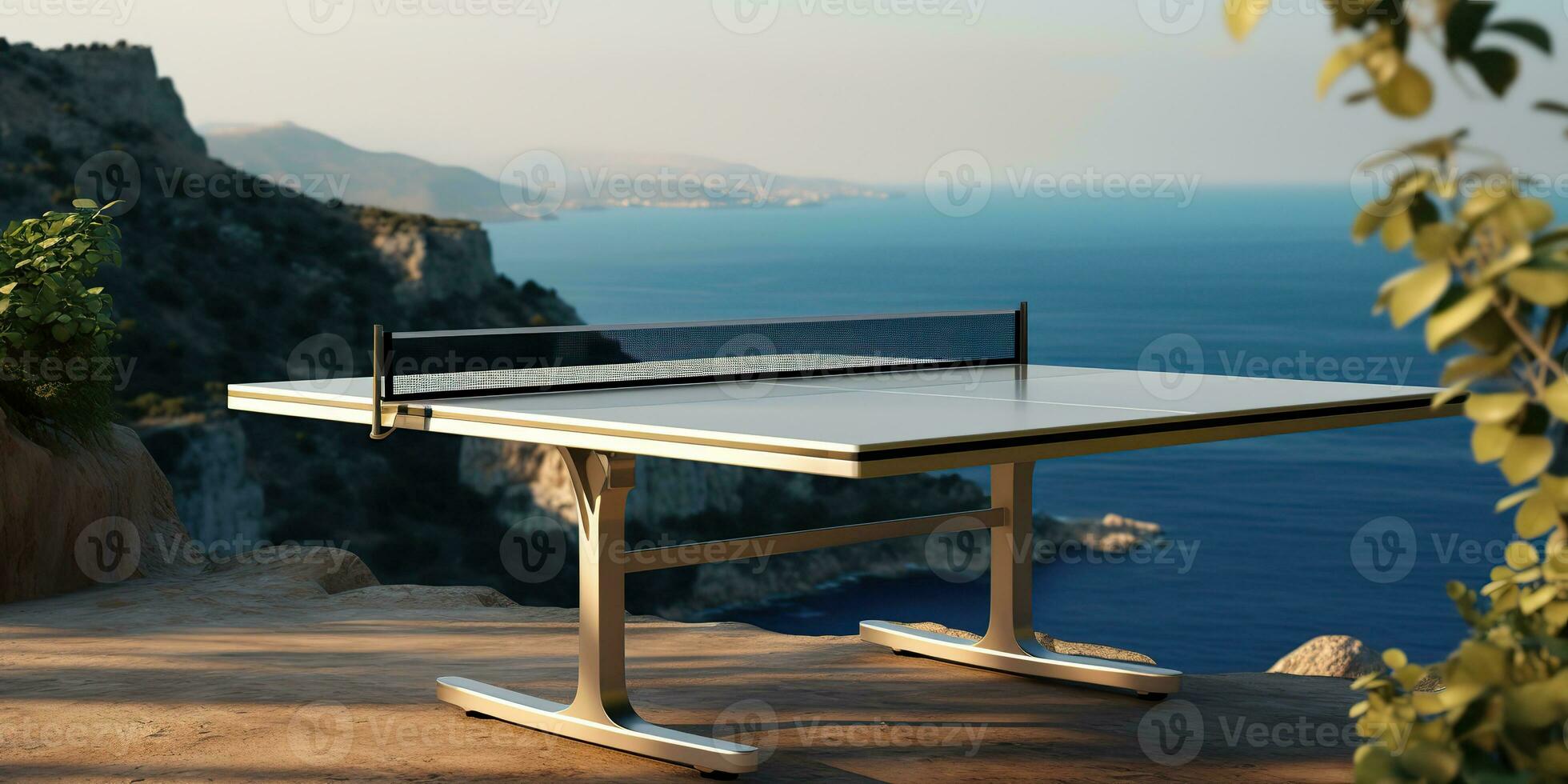 AI Generated. AI Generative. Outdoor nature table tennis ping pong game sport at sunet. Graphic Art photo