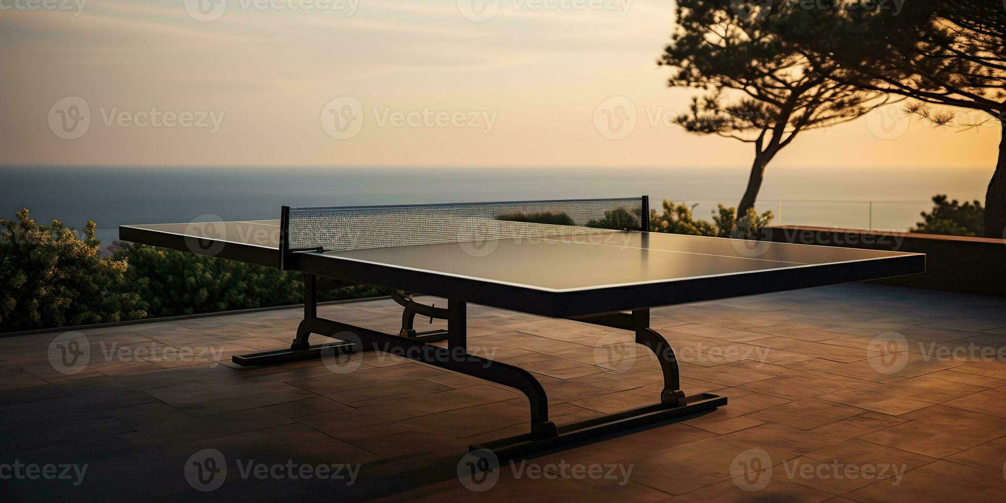 AI Generated. AI Generative. Outdoor nature table tennis ping pong game sport at sunet. Graphic Art photo