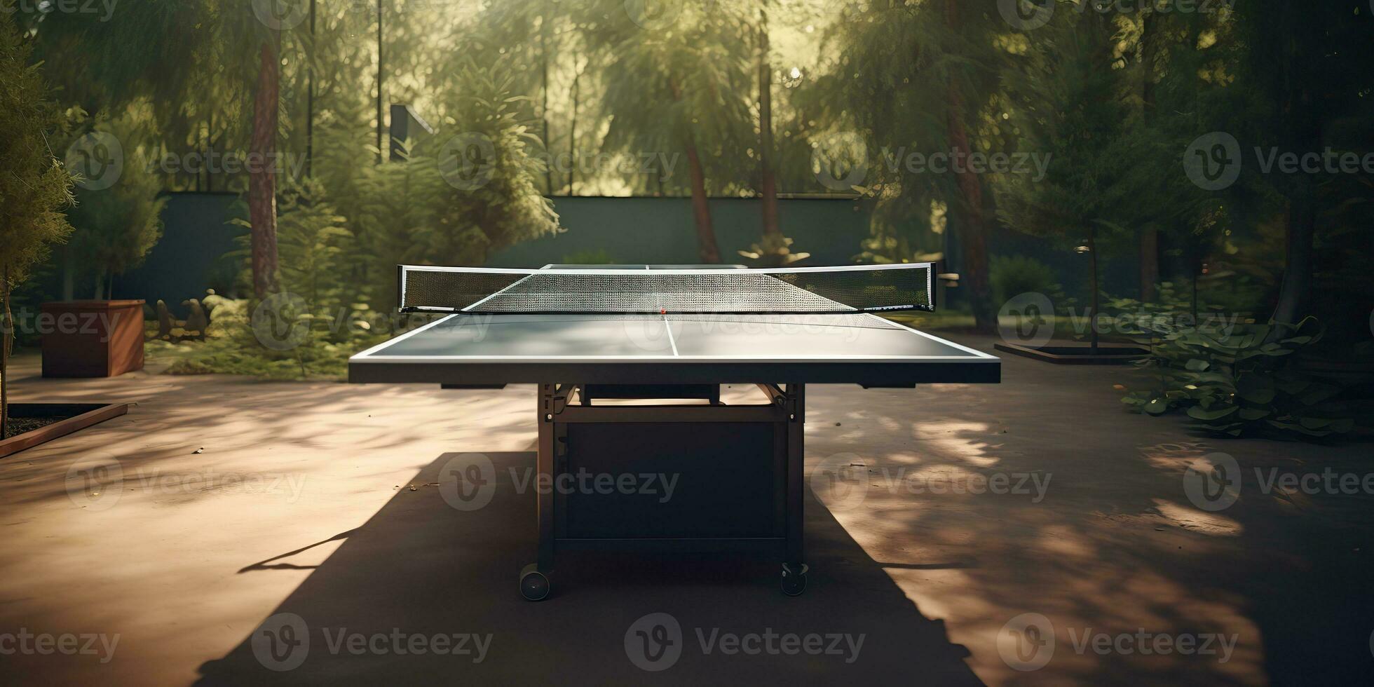 AI Generated. AI Generative. Outdoor nature table tennis ping pong game sport at sunet. Graphic Art photo