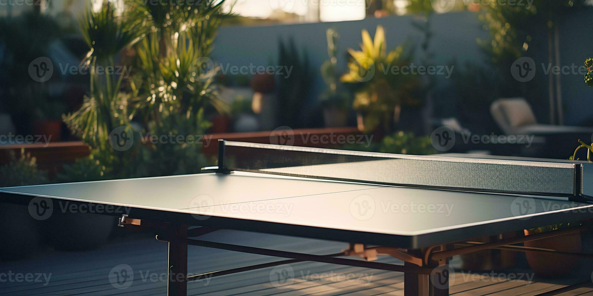 AI Generated. AI Generative. Outdoor nature table tennis ping pong game sport at sunet. Graphic Art photo