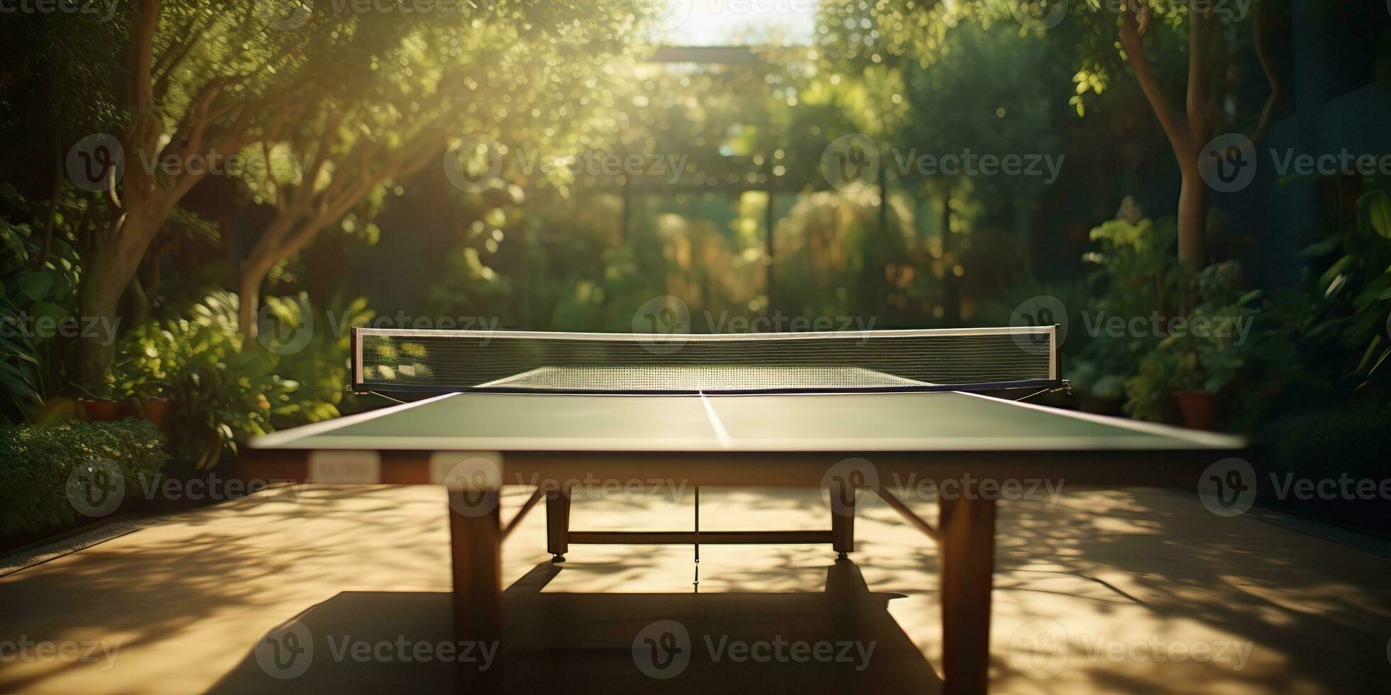 AI Generated. AI Generative. Outdoor nature table tennis ping pong game sport at sunet. Graphic Art photo