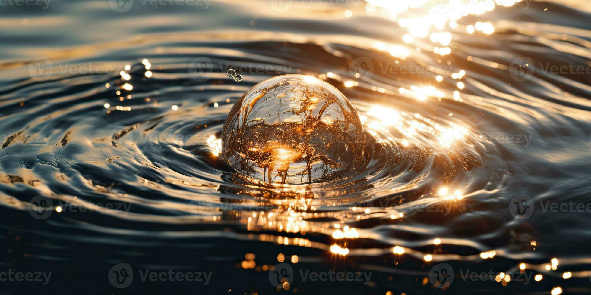 AI Generated. AI Generative. Glass ball fall into the water with many splash around. Graphic decoration background. Graphic Art photo