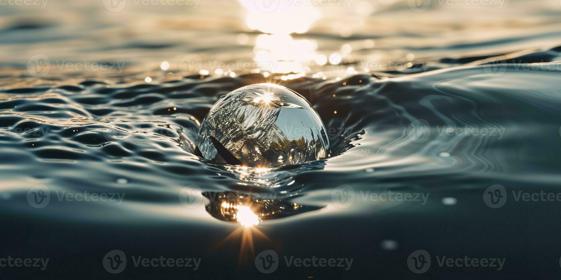 AI Generated. AI Generative. Glass ball fall into the water with many splash around. Graphic decoration background. Graphic Art photo