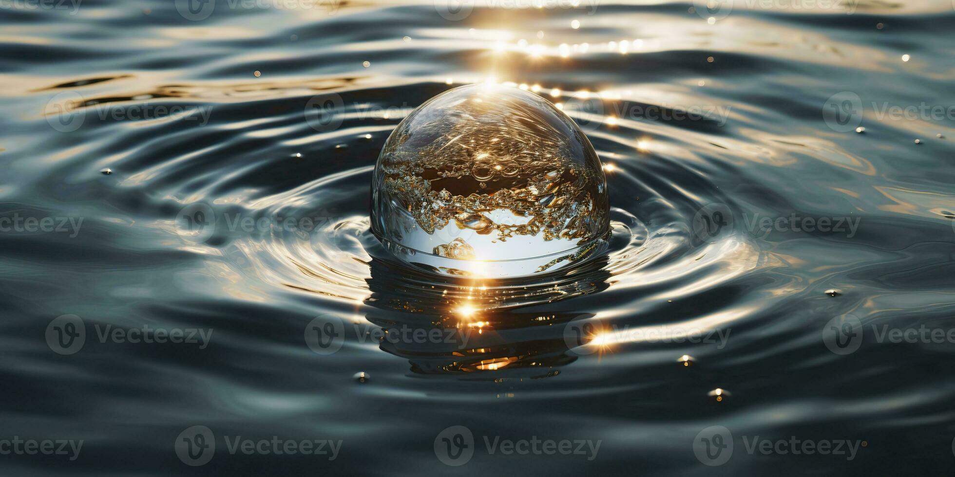 AI Generated. AI Generative. Glass ball fall into the water with many splash around. Graphic decoration background. Graphic Art photo