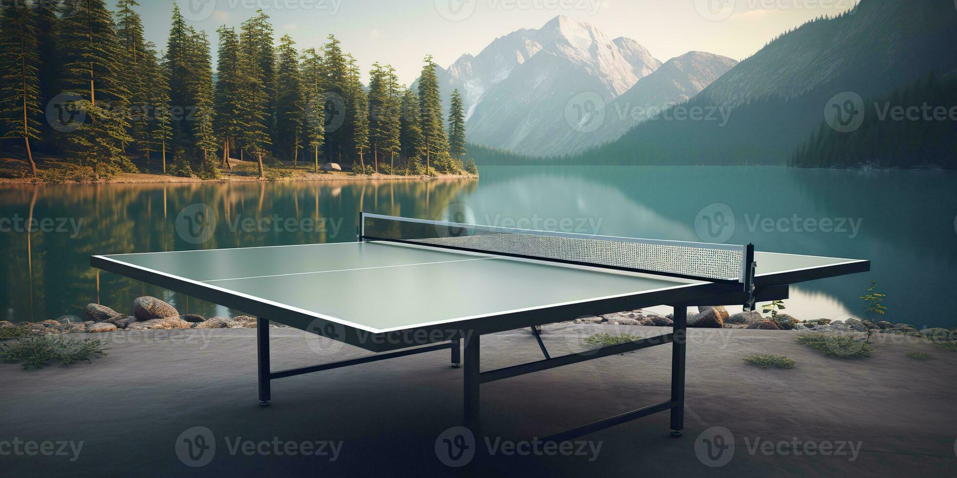 AI Generated. AI Generative. Outdoor nature table tennis ping pong game sport at sunet. Graphic Art photo
