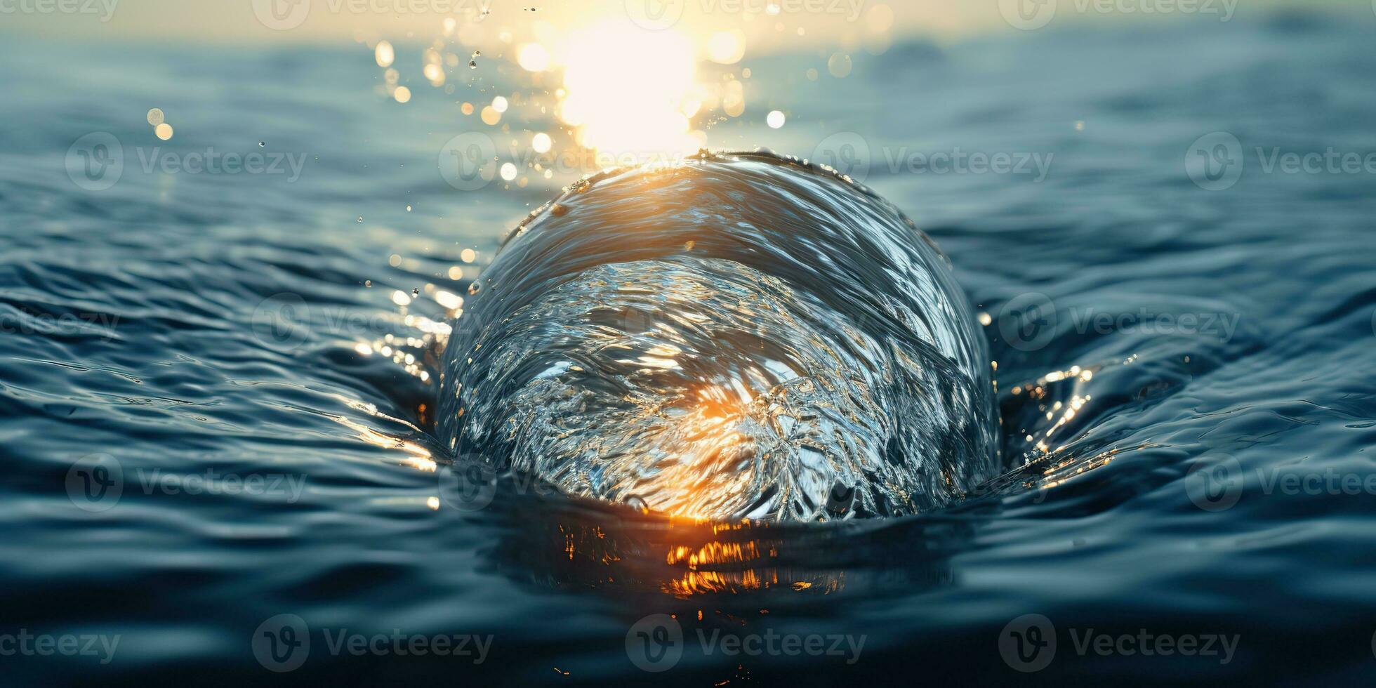 AI Generated. AI Generative. Glass ball fall into the water with many splash around. Graphic decoration background. Graphic Art photo