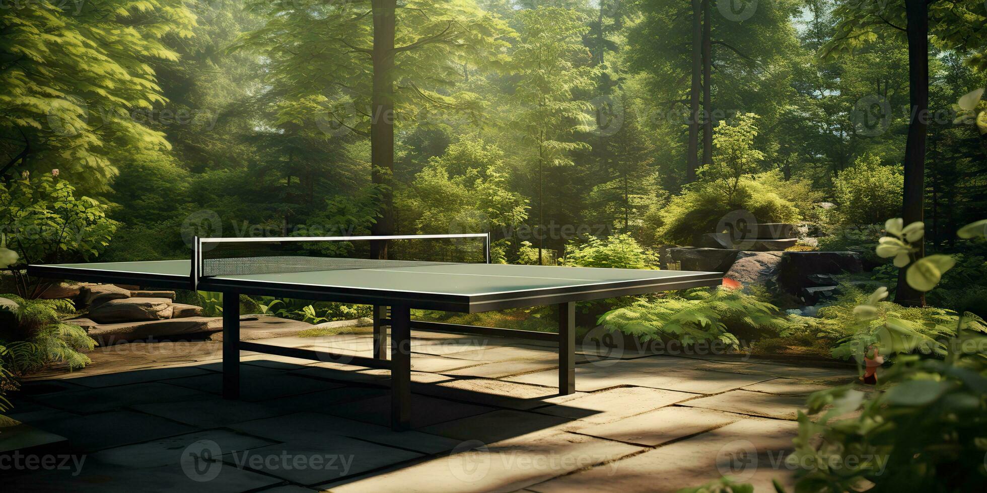 AI Generated. AI Generative. Outdoor nature table tennis ping pong game sport at sunet. Graphic Art photo