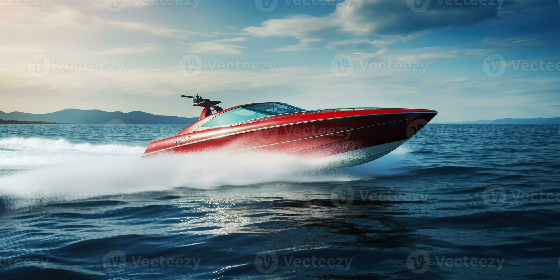 AI Generated. AI Generative. Fast speed boat ship yacht in the open sea ocean cruise vacation. Graphic Art photo