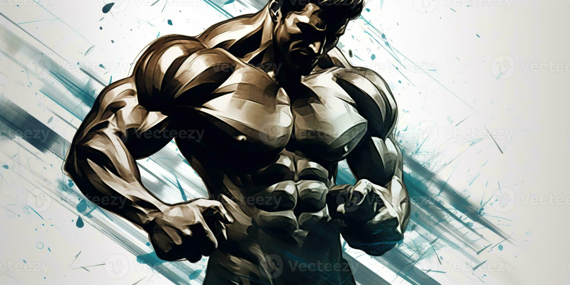 AI Generated. AI Generative. Ink drwaing design graffiti art of strong power athlete bodubuilder shape. Sport gym workout motivation. Graphic Art photo