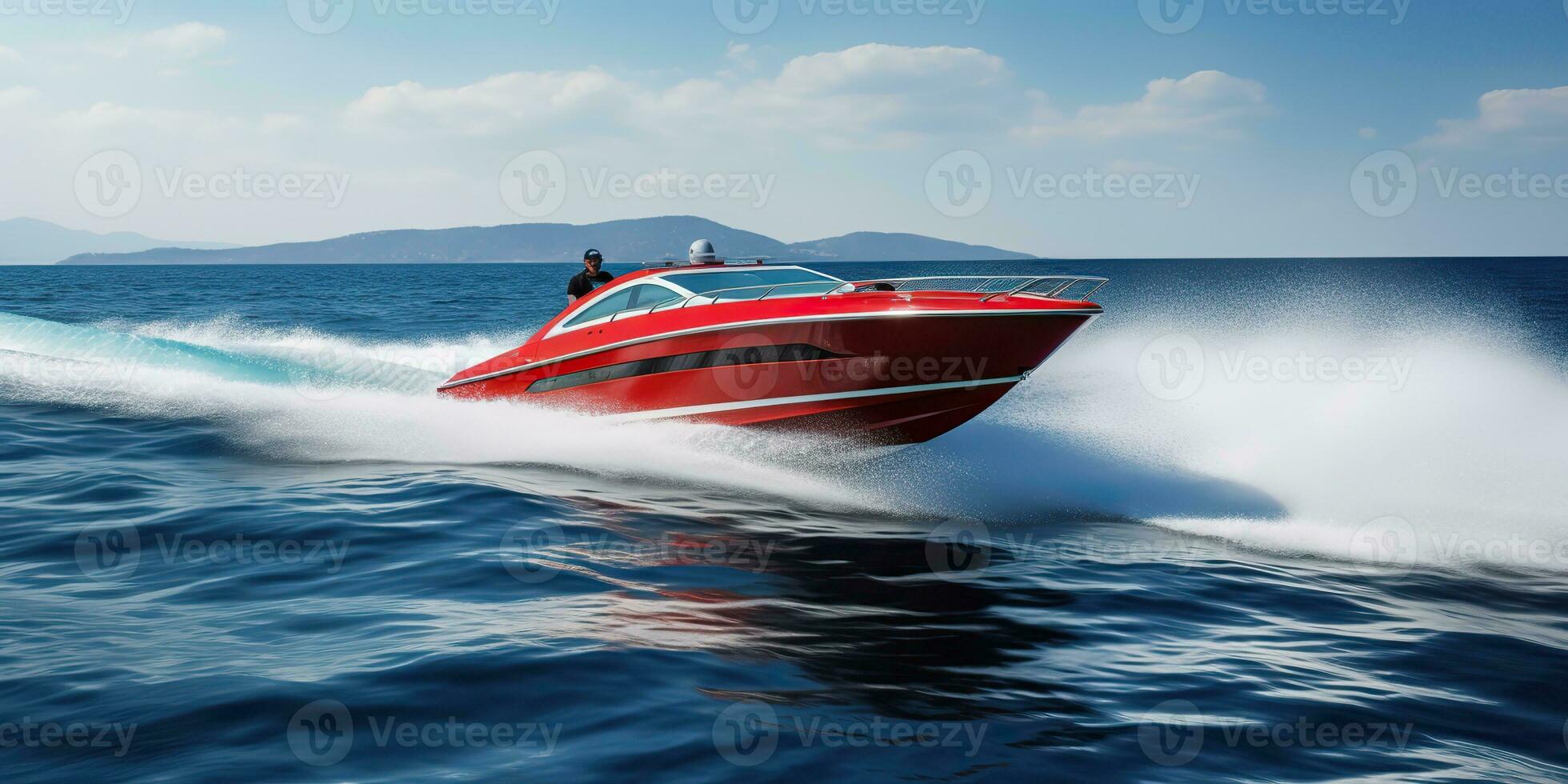 AI Generated. AI Generative. Fast speed boat ship yacht in the open sea ...
