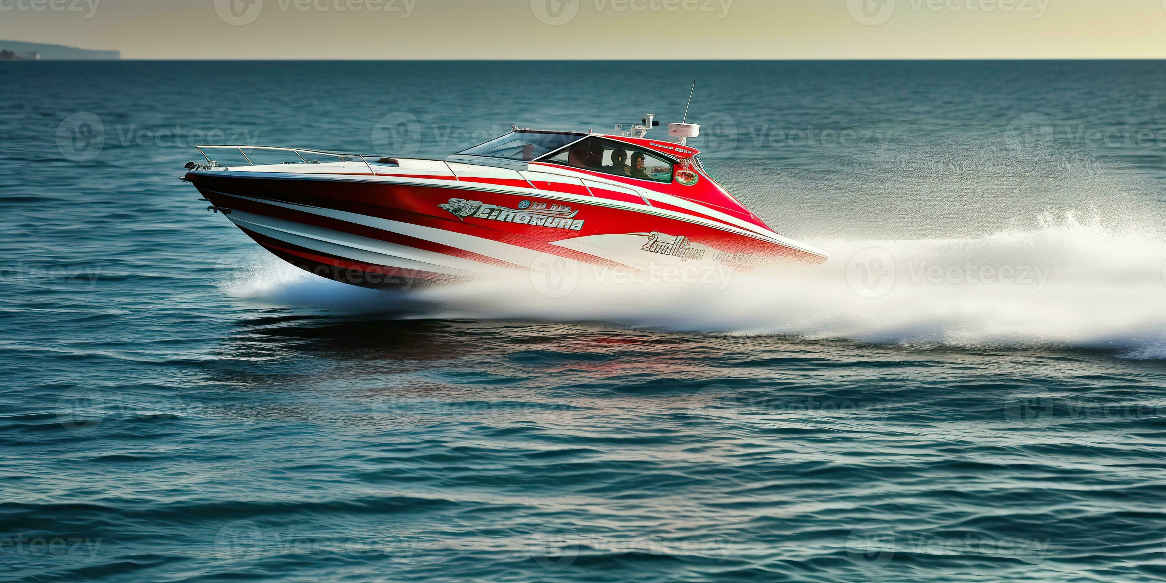 AI Generated. AI Generative. Fast speed boat ship yacht in the open sea ...