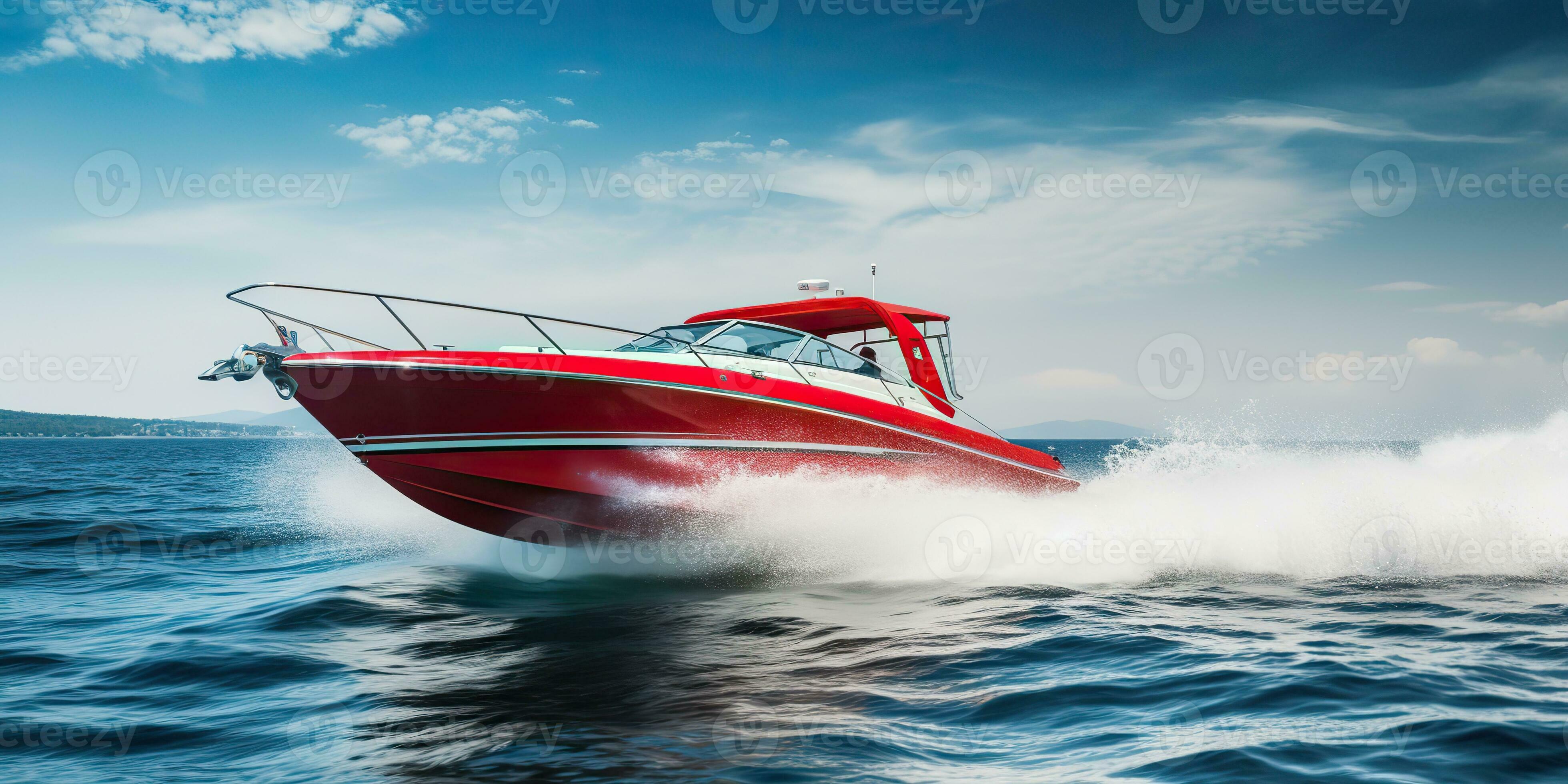 AI Generated. AI Generative. Fast speed boat ship yacht in the open sea ...