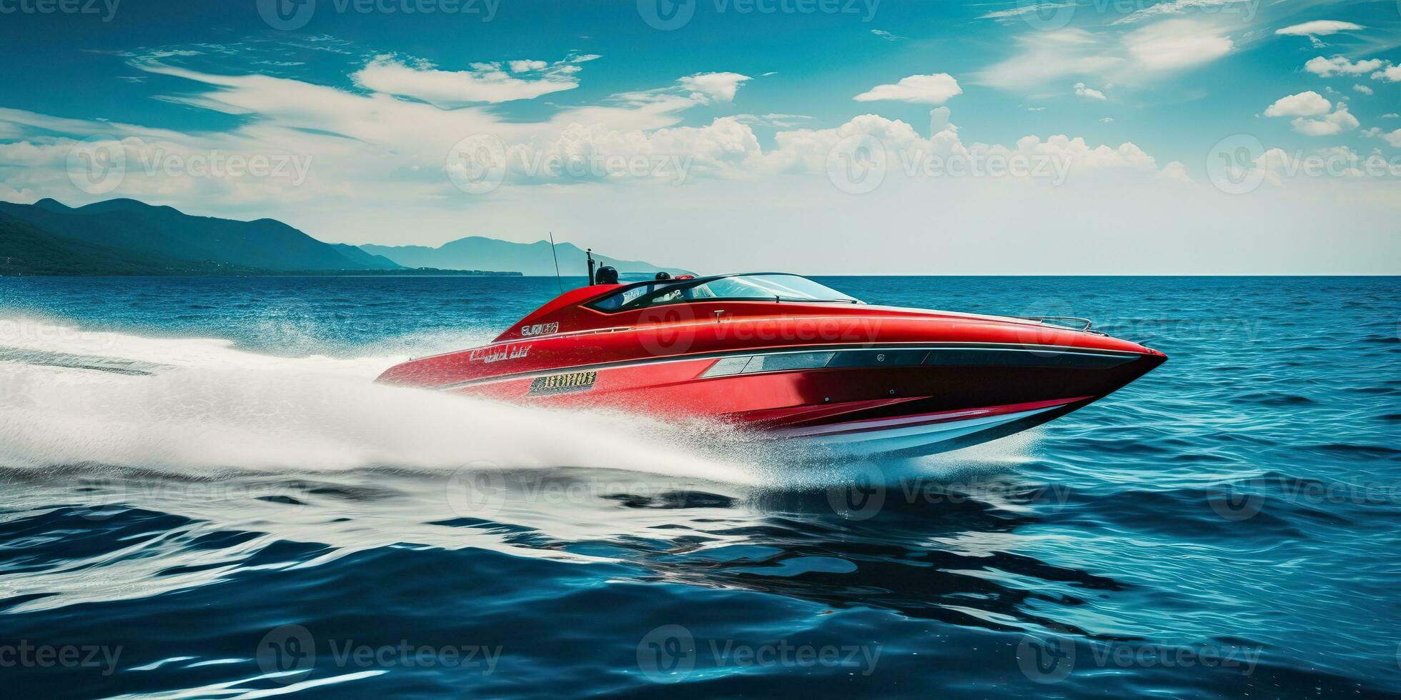 AI Generated. AI Generative. Fast speed boat ship yacht in the open sea ...