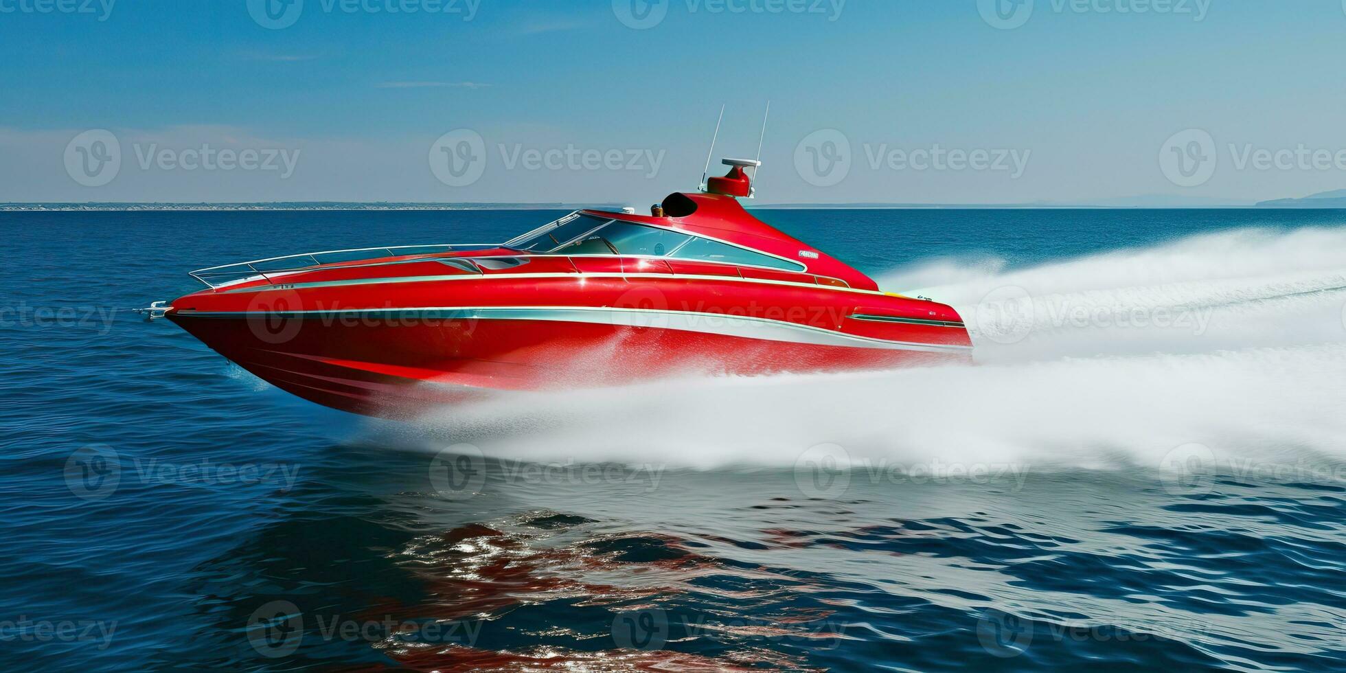 AI Generated. AI Generative. Fast speed boat ship yacht in the open sea ocean cruise vacation. Graphic Art photo