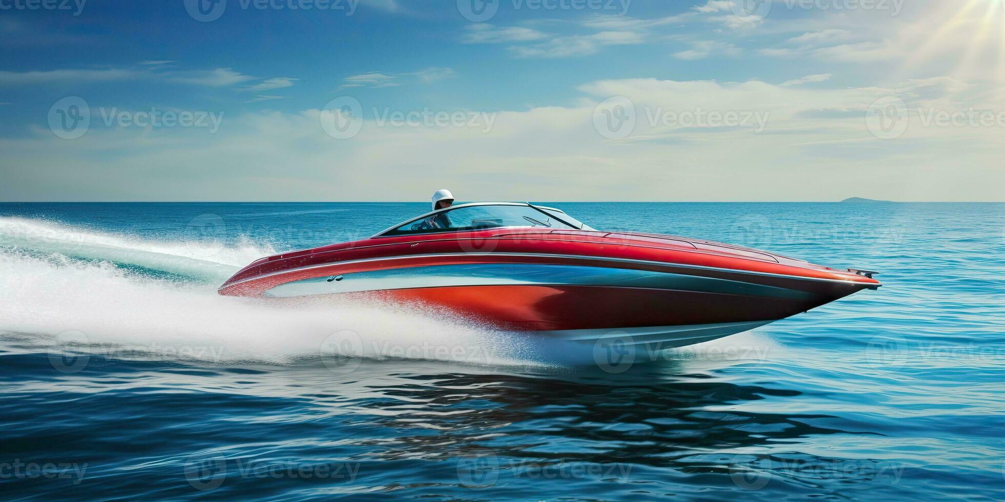 AI Generated. AI Generative. Fast speed boat ship yacht in the open sea ocean cruise vacation. Graphic Art photo