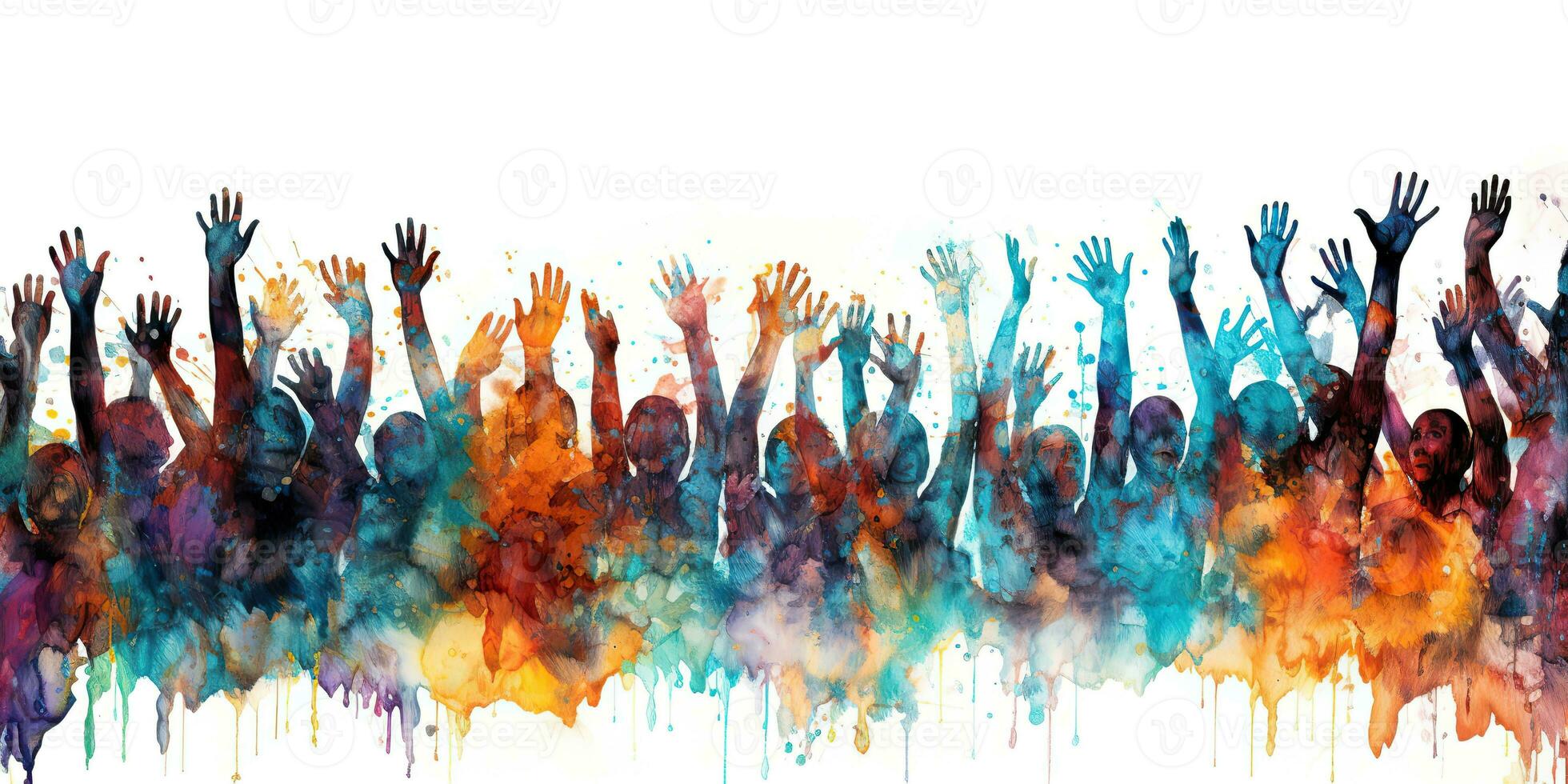 AI Generated. AI Generative. Geometric abstract illustration of many people hands up. Graphic Art photo