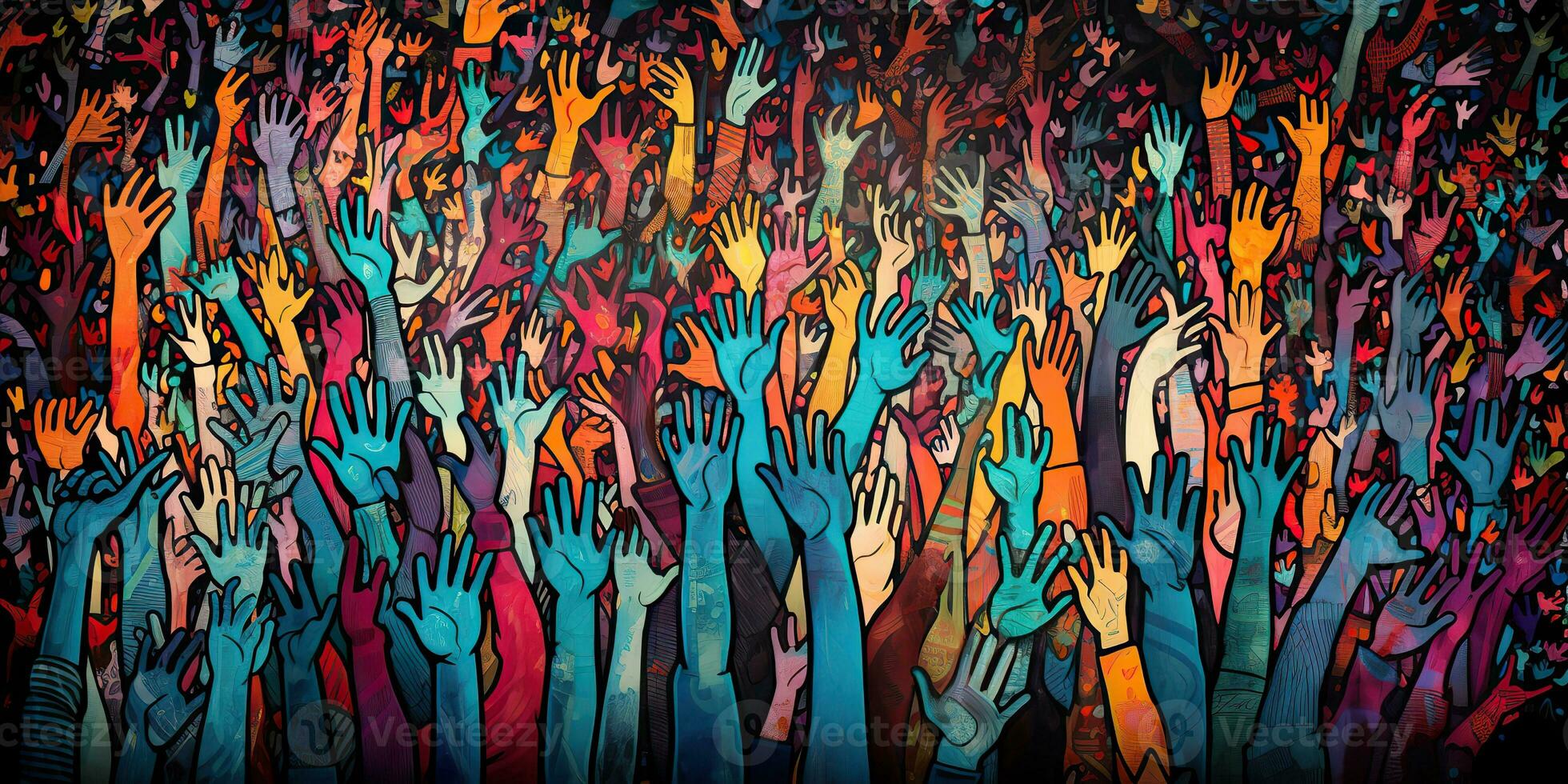 AI Generated. AI Generative. Geometric abstract illustration of many people hands up. Graphic Art photo