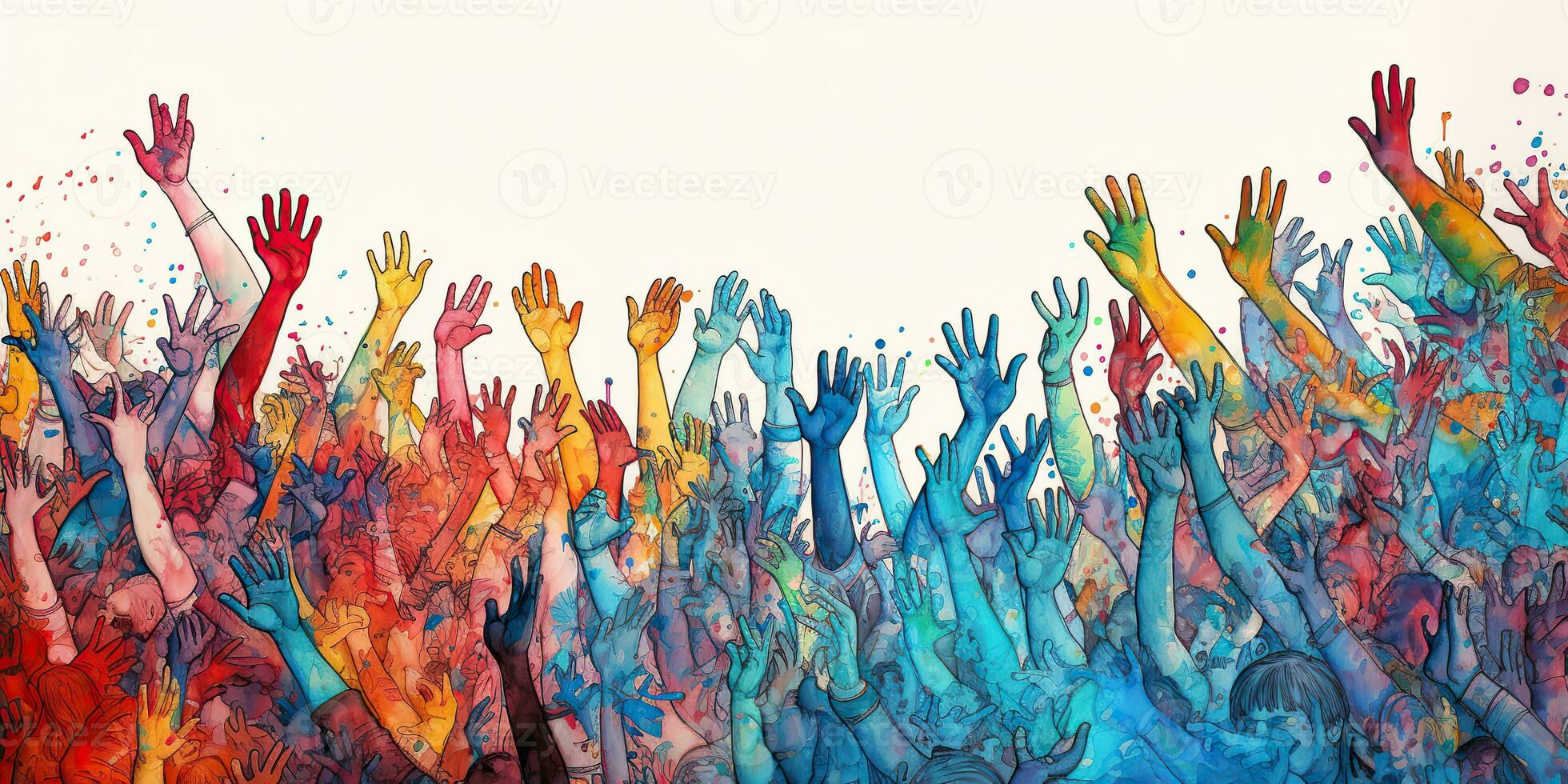 AI Generated. AI Generative. Geometric abstract illustration of many people hands up. Graphic Art photo