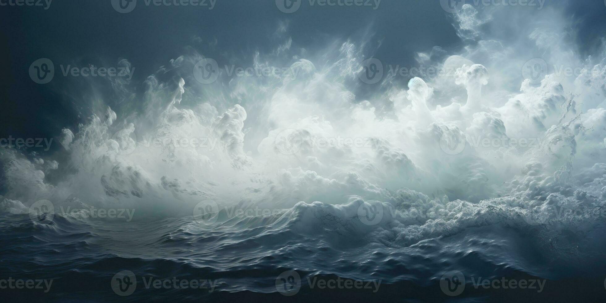 AI Generated. AI Generative. Outdoor nature navy nautical marine landscape with waves water sea ocean and sky clouds. Decoration background. Graphic Art photo