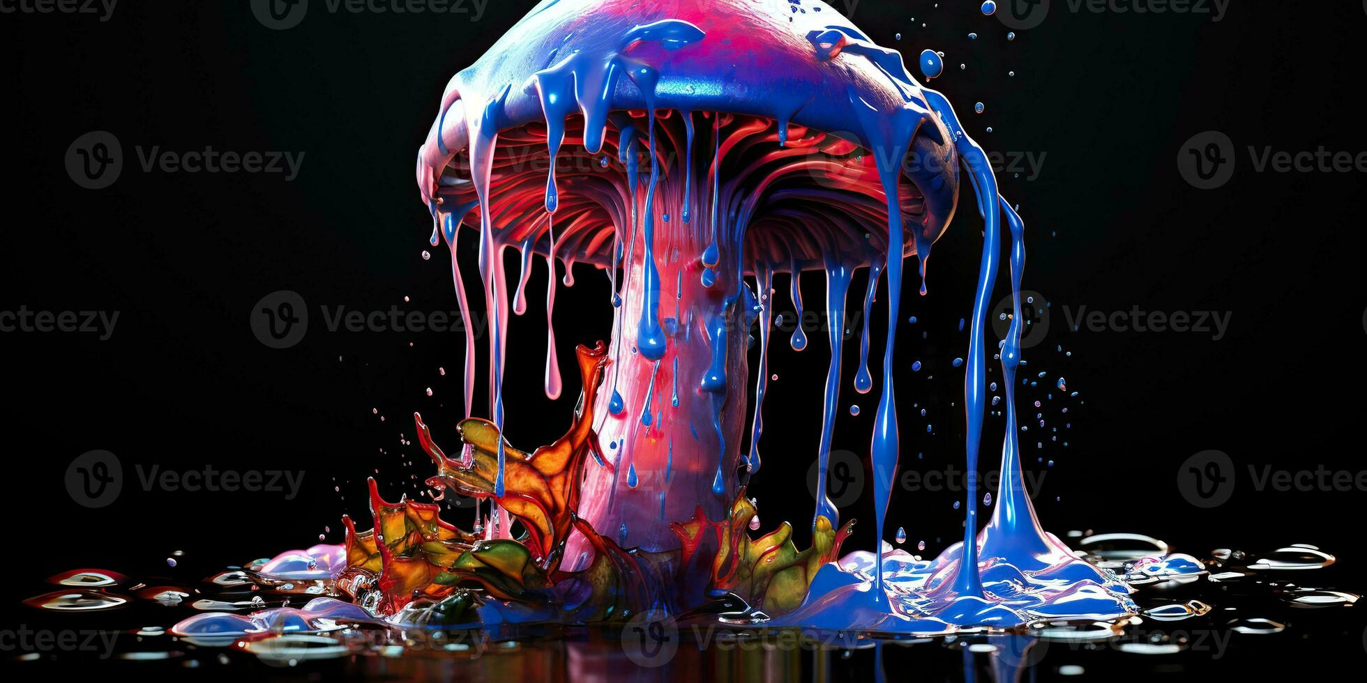 AI Generated. AI Generative. Neon light bright draw paint ink art mushroom in psychedelic style.  Graphic Art photo