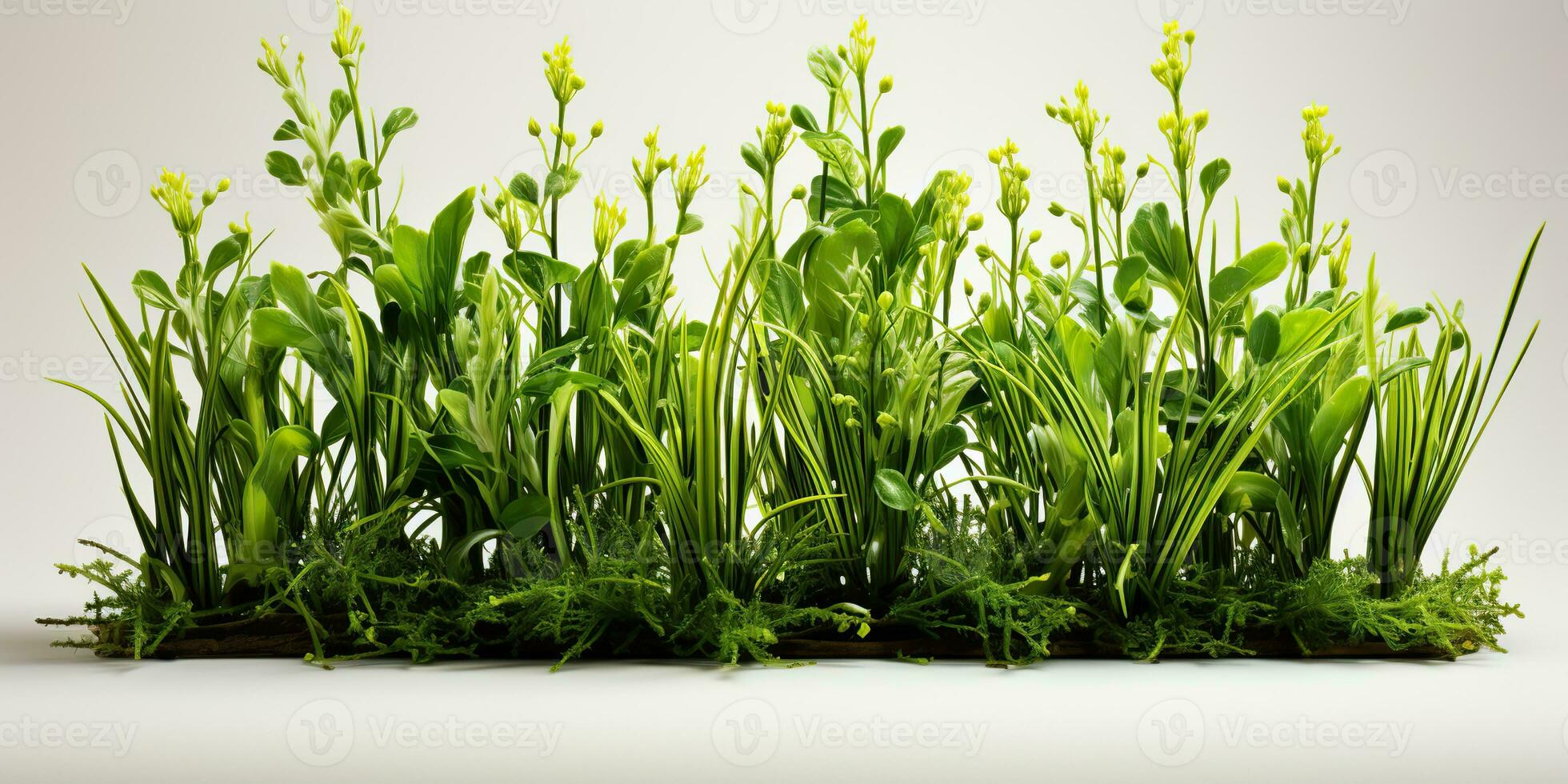 AI Generated. AI Generative. Nature outdoor wild green grass background. Plant field landscape. Graphic Art photo