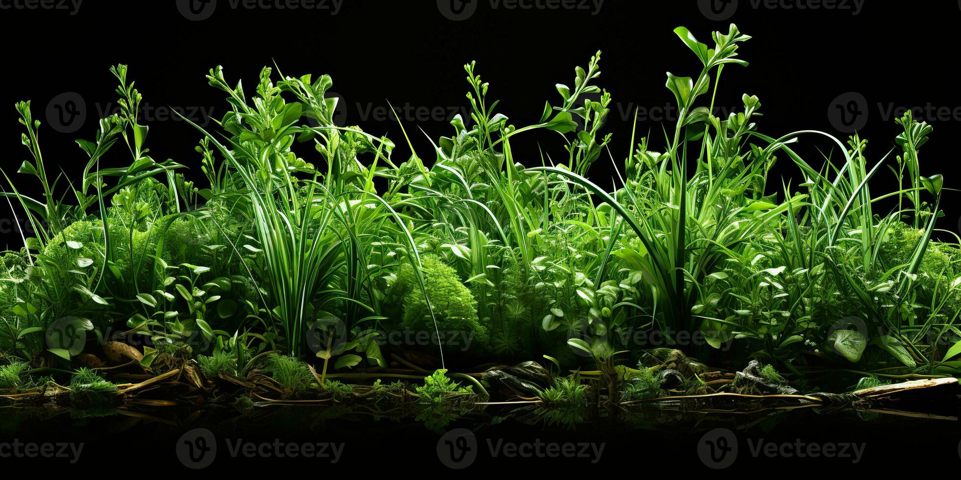AI Generated. AI Generative. Nature outdoor wild green grass background. Plant field landscape. Graphic Art photo