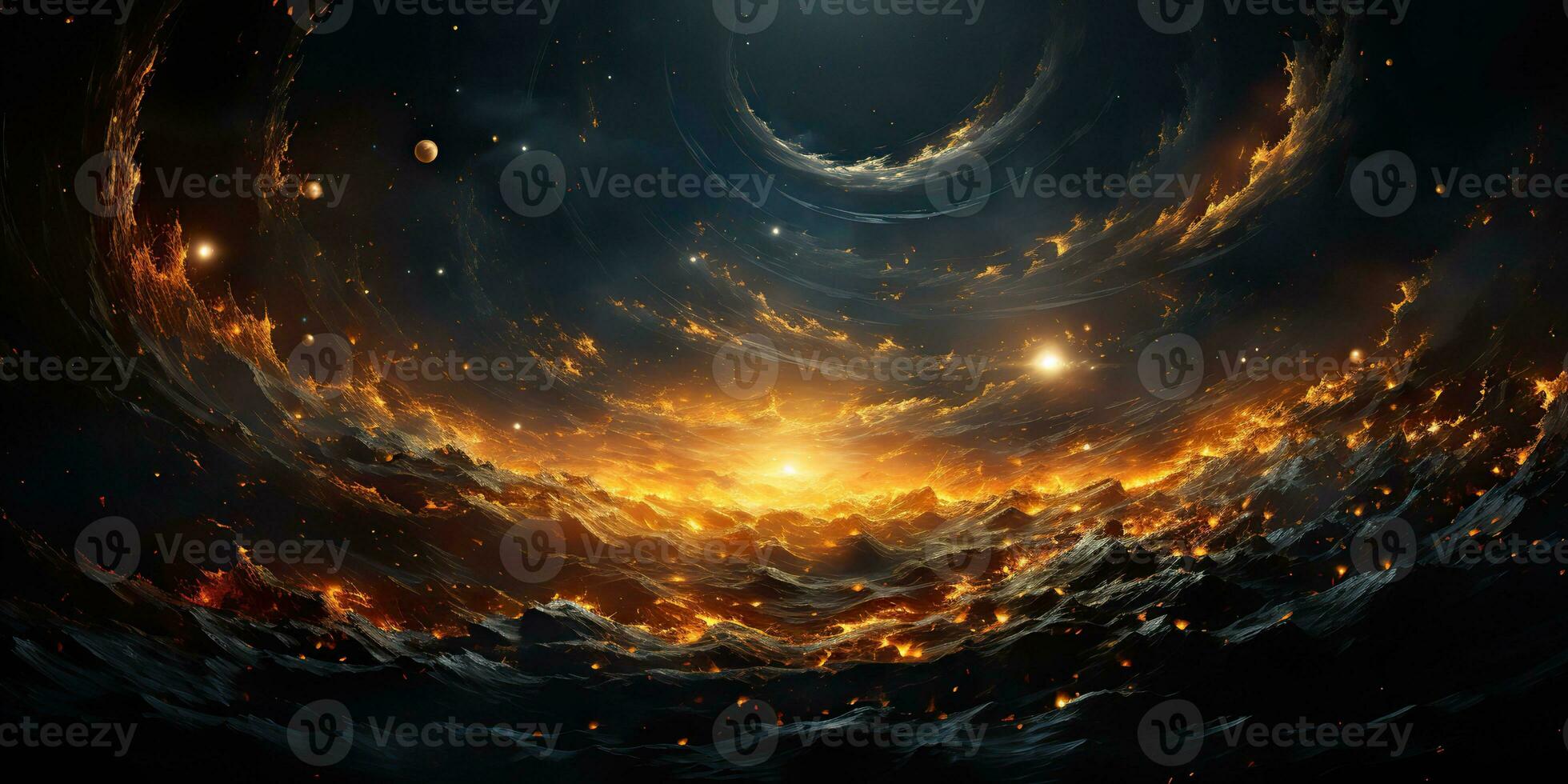AI Generated. AI Generative. Modern minimal solar system galaxy space decoration abstract background poster. Graphic Art photo