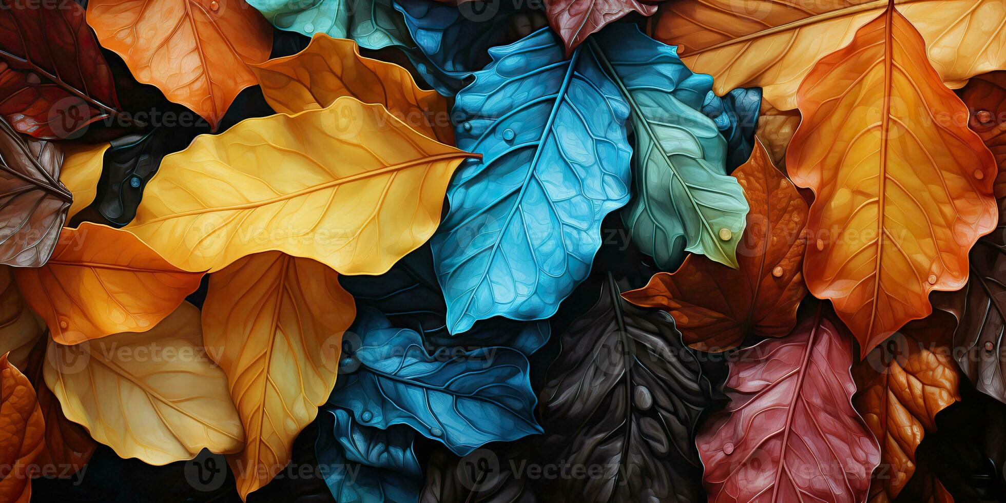 AI Generated. AI Generative. Bright colors autumn leaves background decoration. Graphic mockup nature outdoor pattern texture. Graphic Art photo