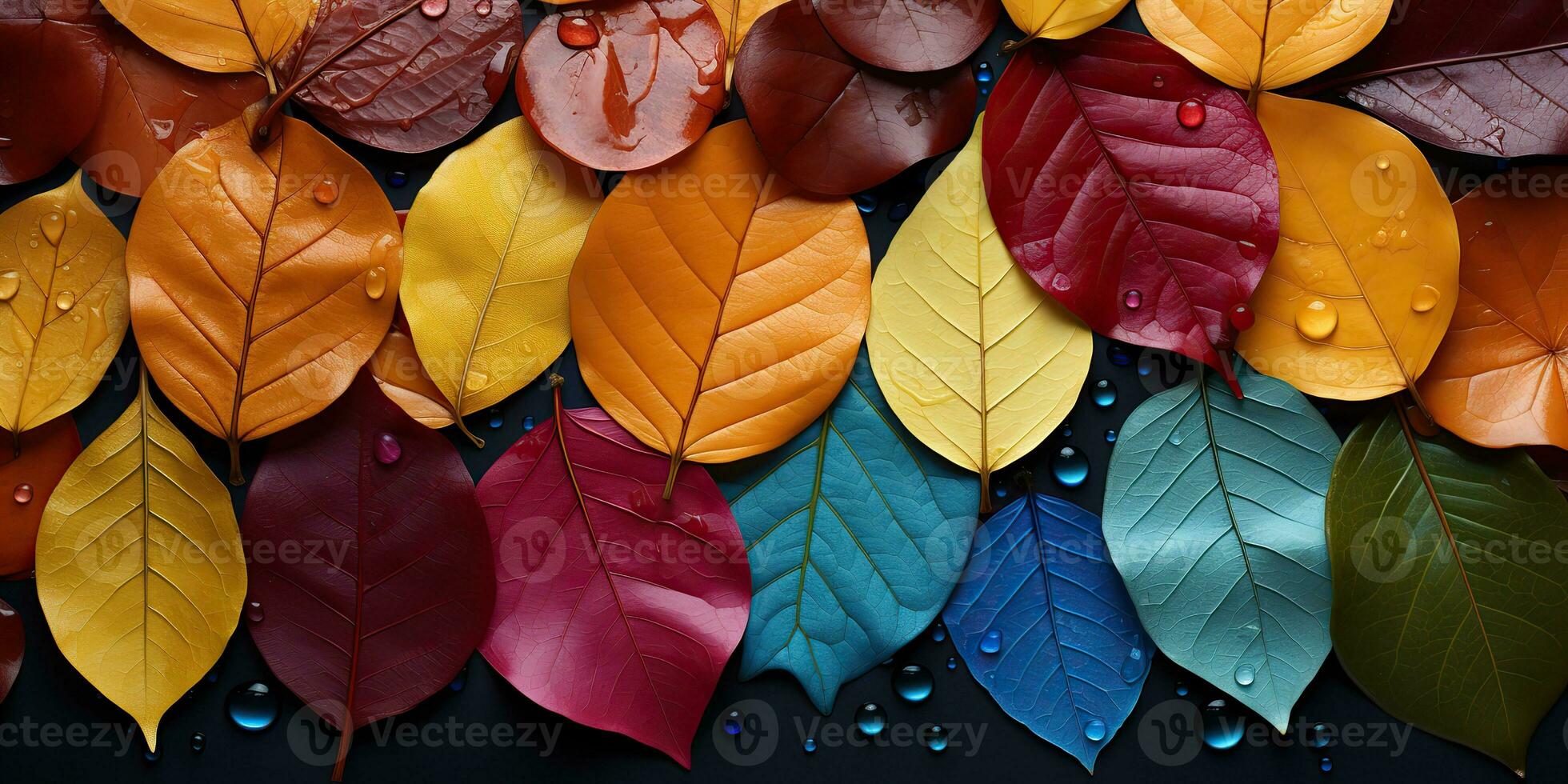 AI Generated. AI Generative. Bright colors autumn leaves background decoration. Graphic mockup nature outdoor pattern texture. Graphic Art photo