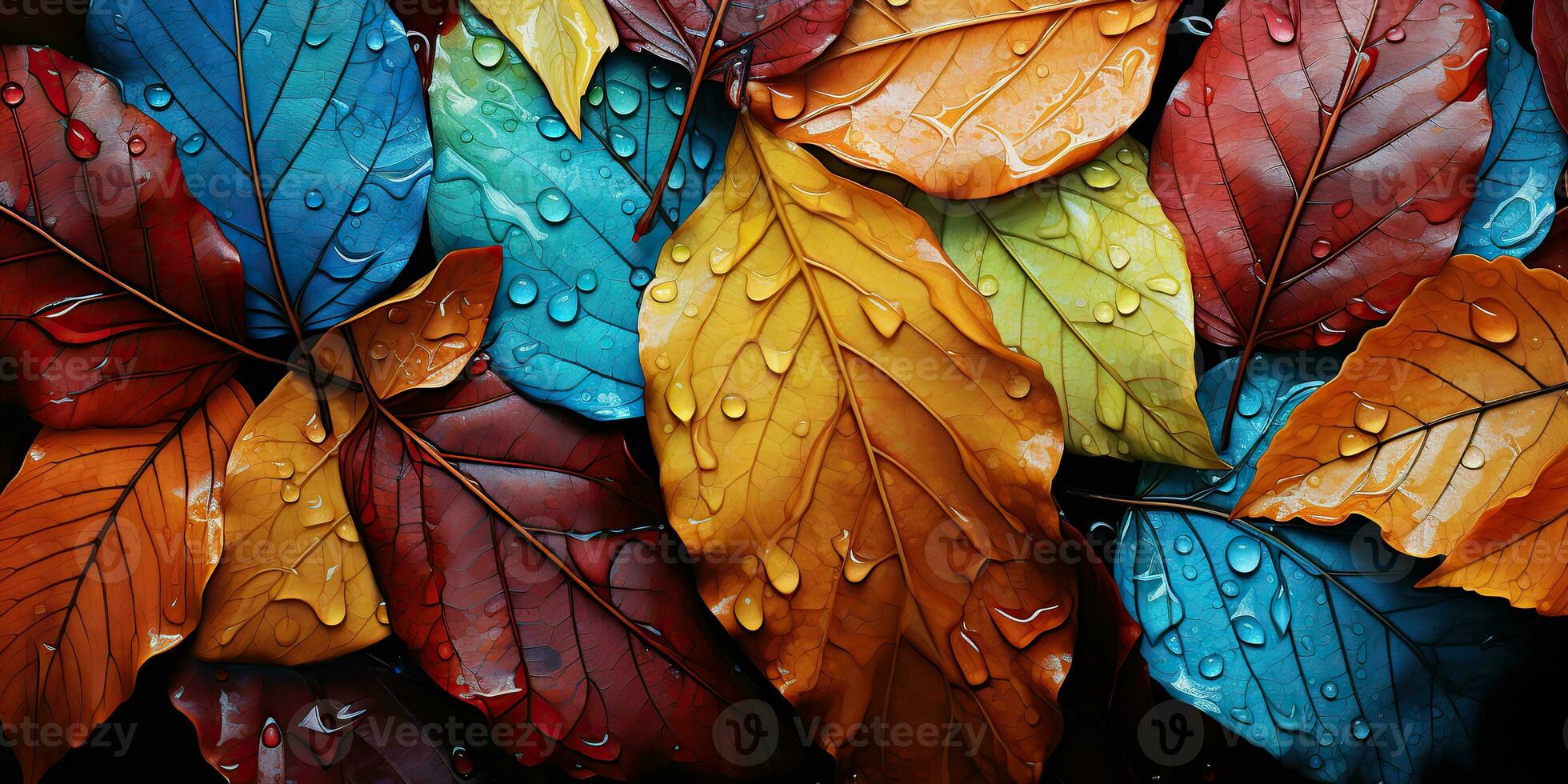 AI Generated. AI Generative. Bright colors autumn leaves background decoration. Graphic mockup nature outdoor pattern texture. Graphic Art photo