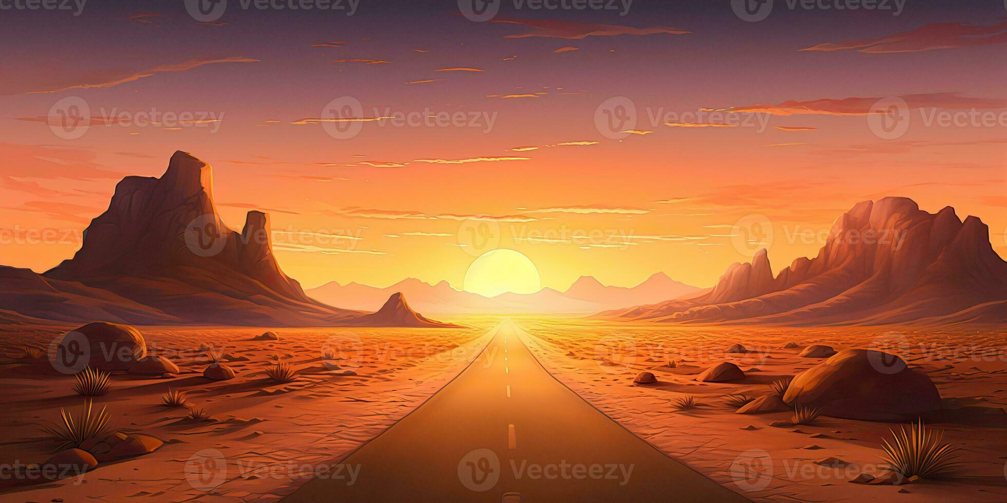 AI Generated. AI Generative. Outdoor nature wild wind sand road on desert landscape background. Adventure travel journey road trip vibe. Graphic Art photo