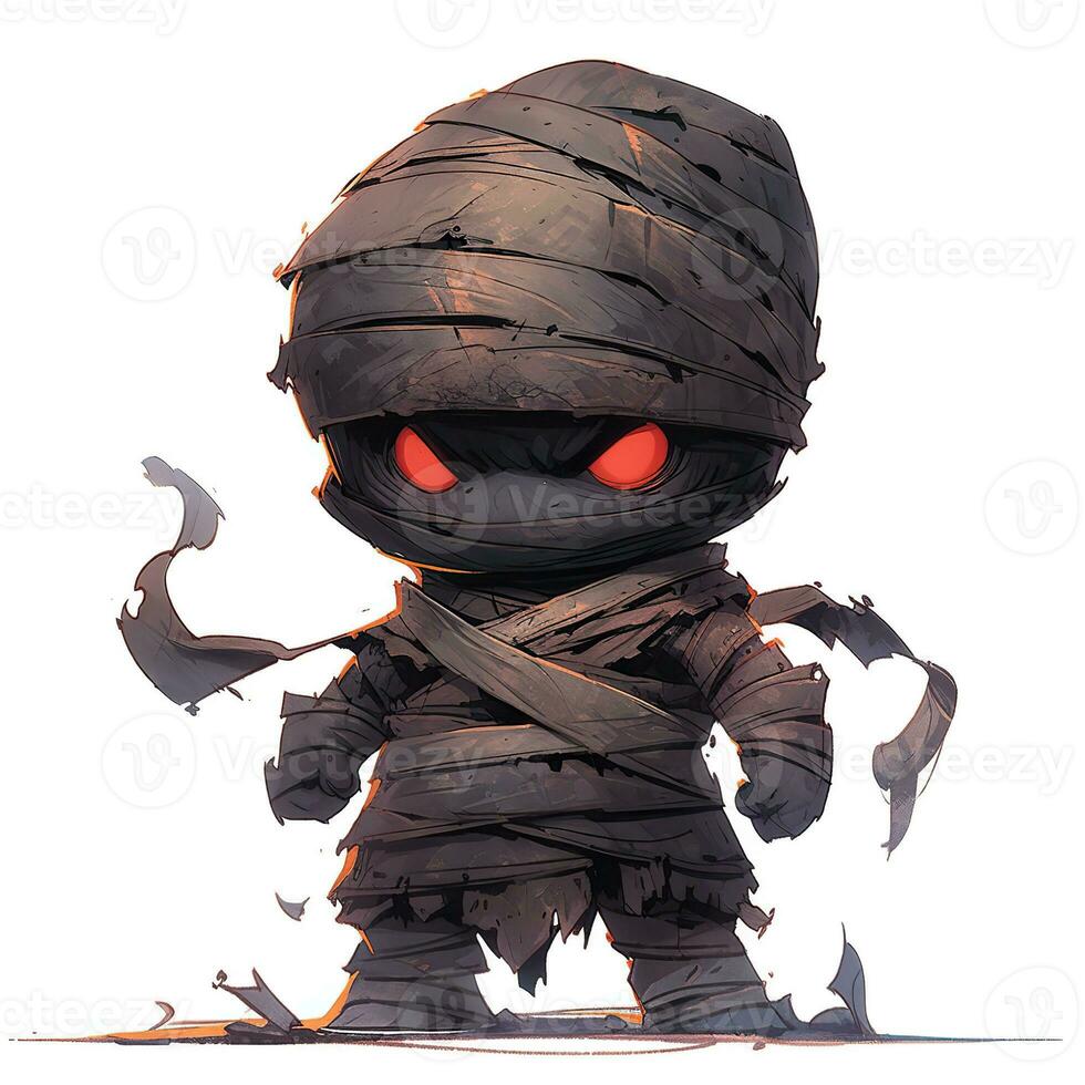 AI Generated. AI Generative. Little kid mummy cartoon character halloween. Holiday scary boo fear monster horror comic style monster. Graphic Art photo