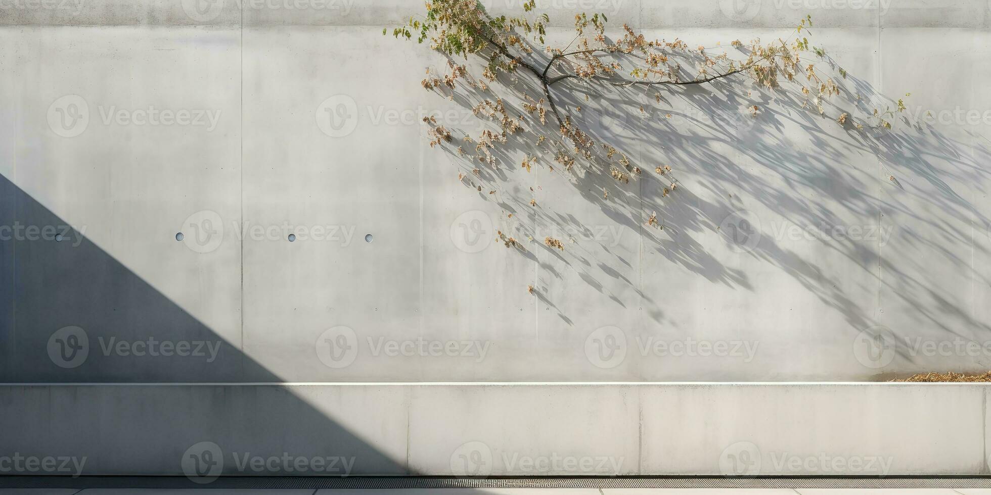 AI Generated. AI Generative. Concrete stone rock wall with tree. Simple minimal mockup wall garden outdoor with plant. Graphic Art photo