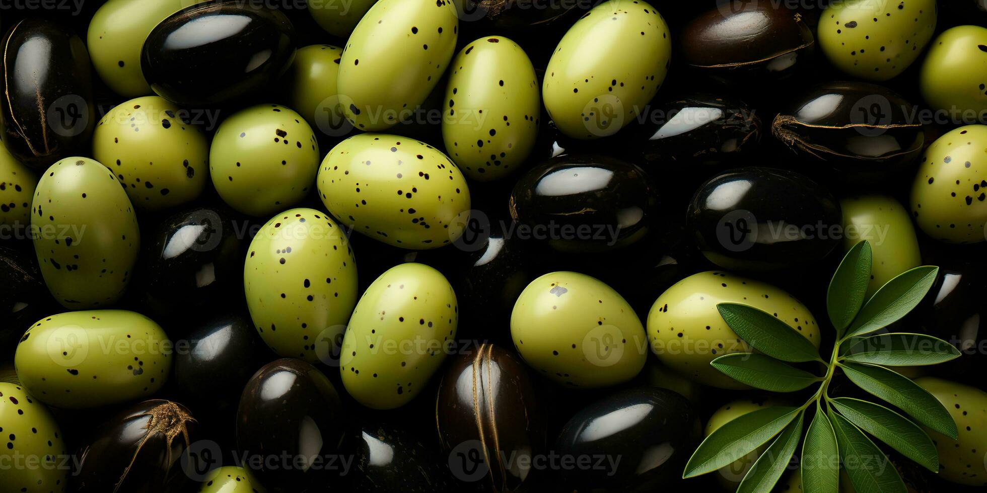 ai generado. ai generativo. negro y verde aceitunas sano orgánico vegetales mezcla decoración modelo antecedentes. gráfico Arte foto