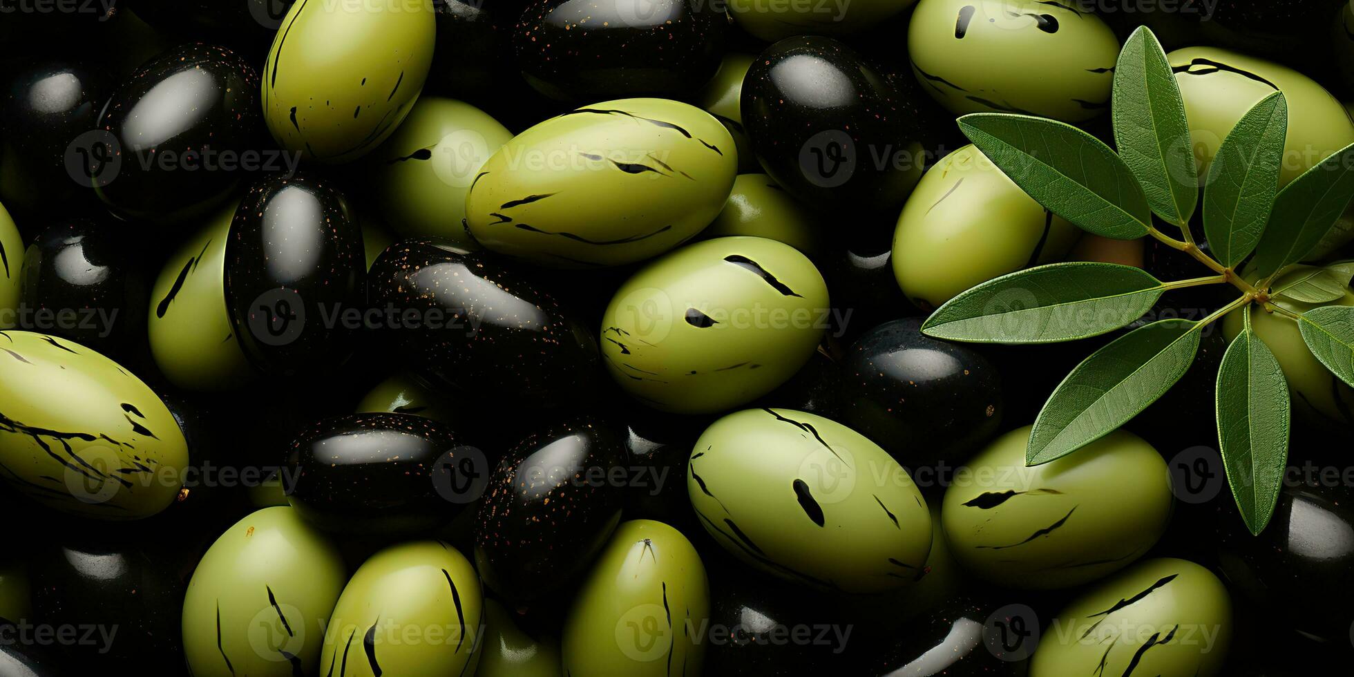 AI Generated. AI Generative. Black and green olives healthy organic vegetables mix decoration pattern background. Graphic Art photo