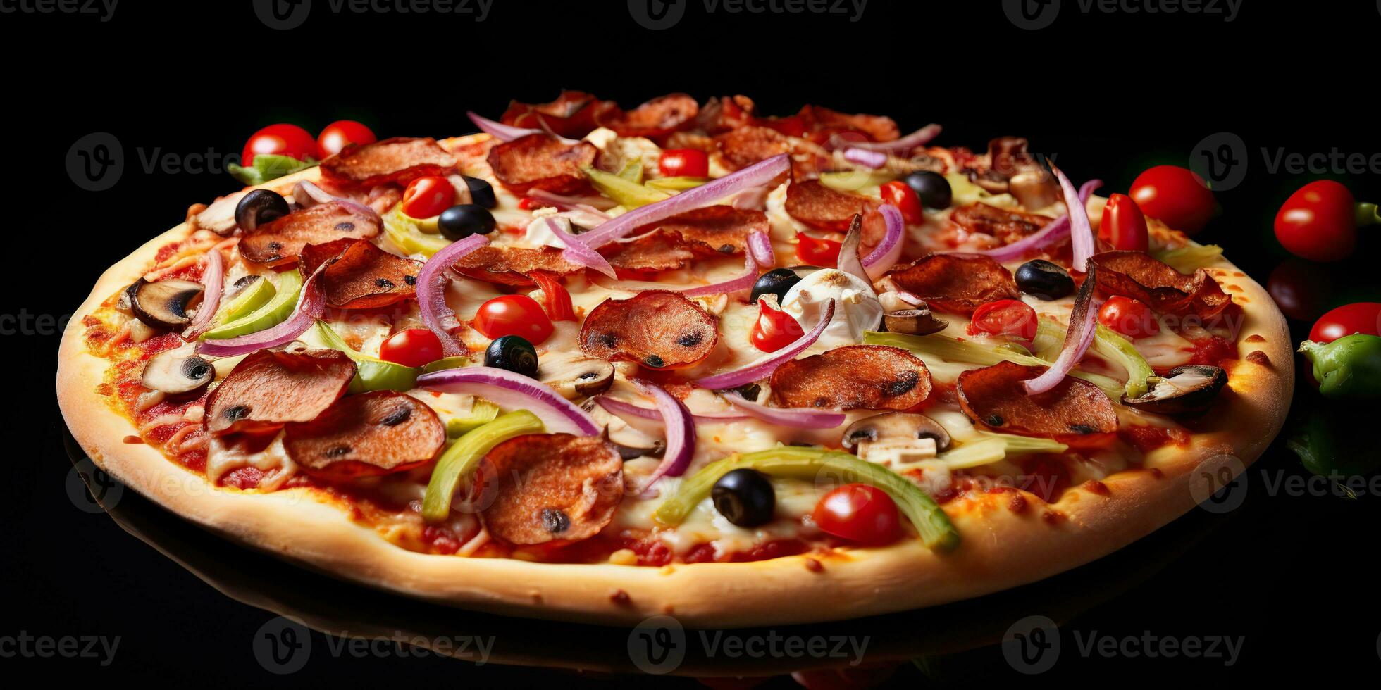 AI Generated. AI Generative. Traditional italian pepperoni pizza food. Famous tasty fast food meal baked fresh cuisine. Graphic Art photo