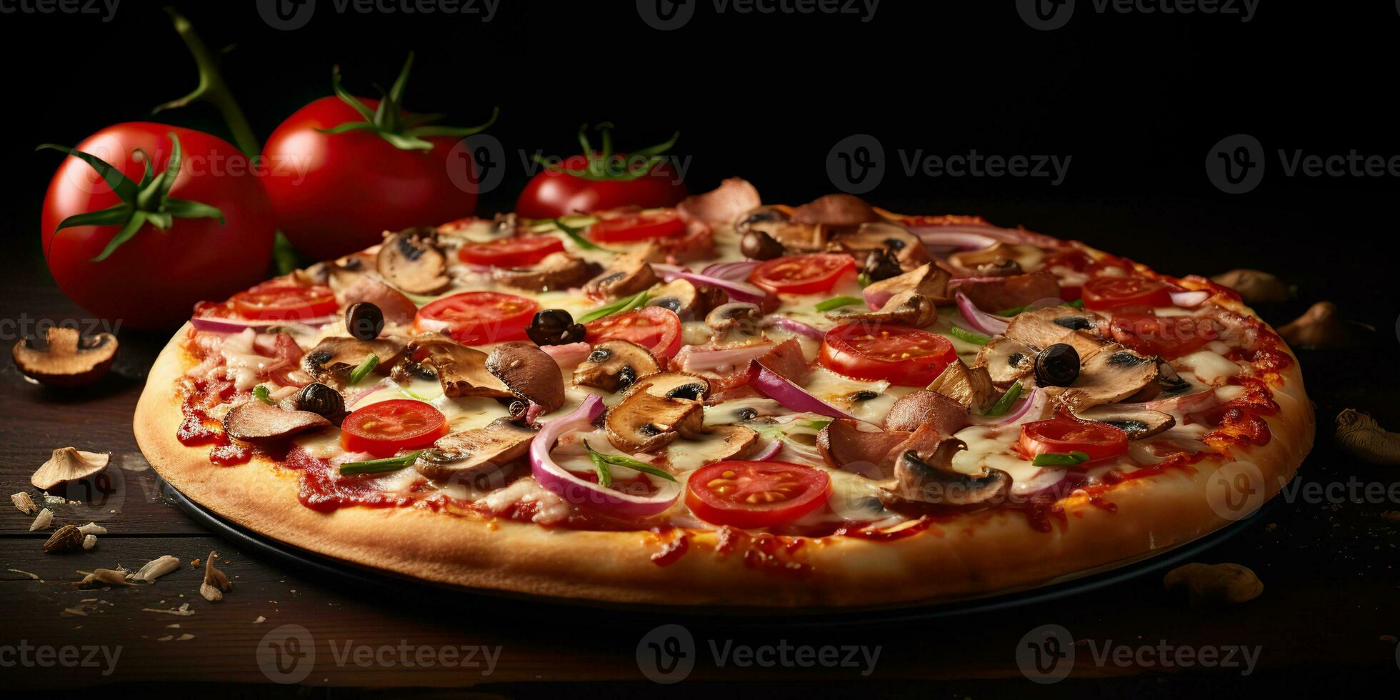 AI Generated. AI Generative. Traditional italian pepperoni pizza food. Famous tasty fast food meal baked fresh cuisine. Graphic Art photo