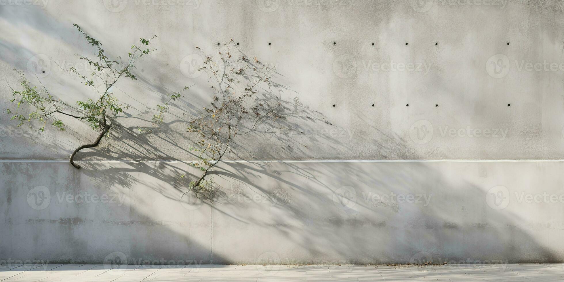 AI Generated. AI Generative. Concrete stone rock wall with tree. Simple minimal mockup wall garden outdoor with plant. Graphic Art photo