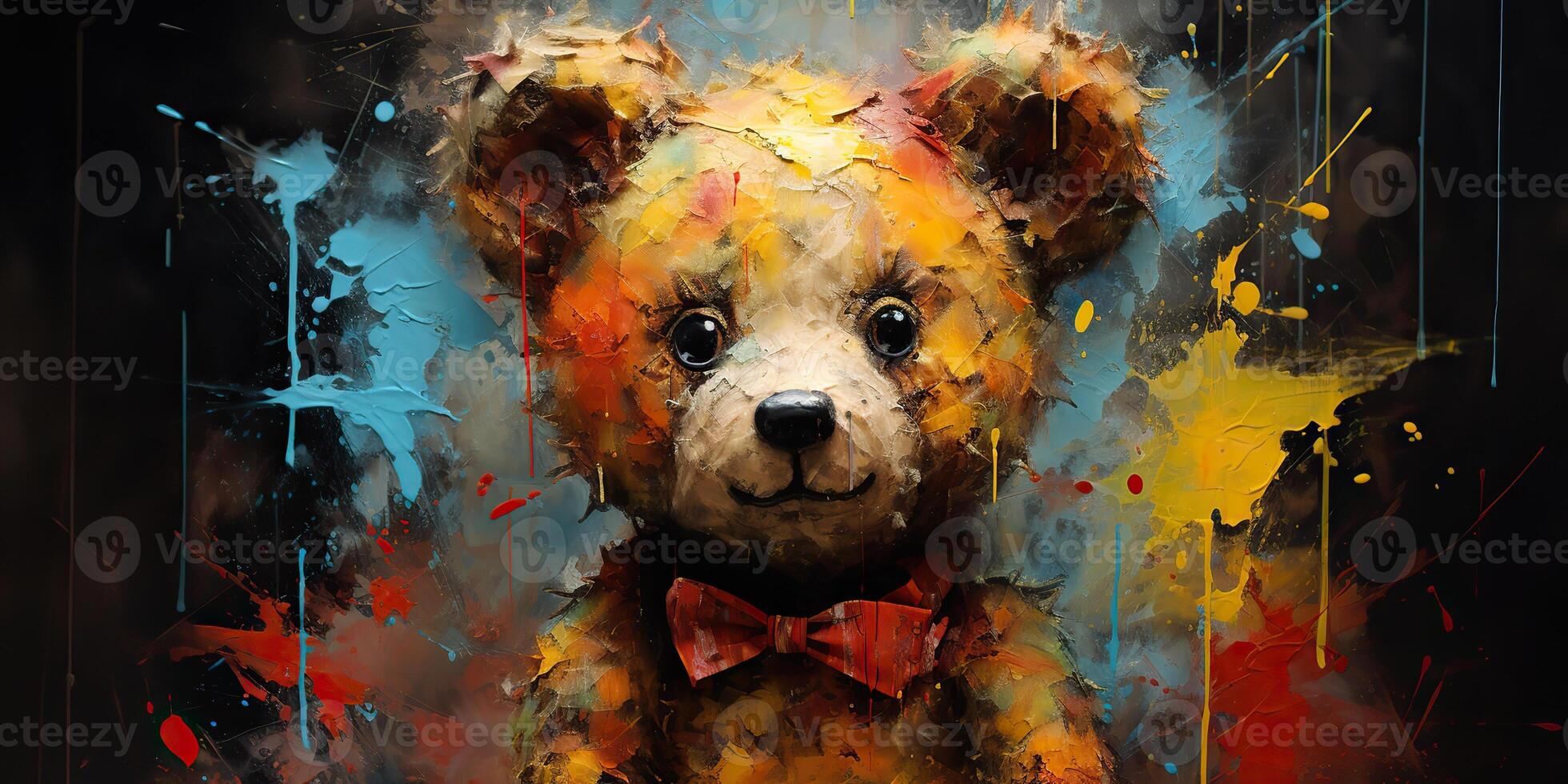 AI Generated. AI Generative. Cute little cartoon bear kid. Drawing painting watercolor oil brush graffiti ink bright colors background. Graphic Art photo