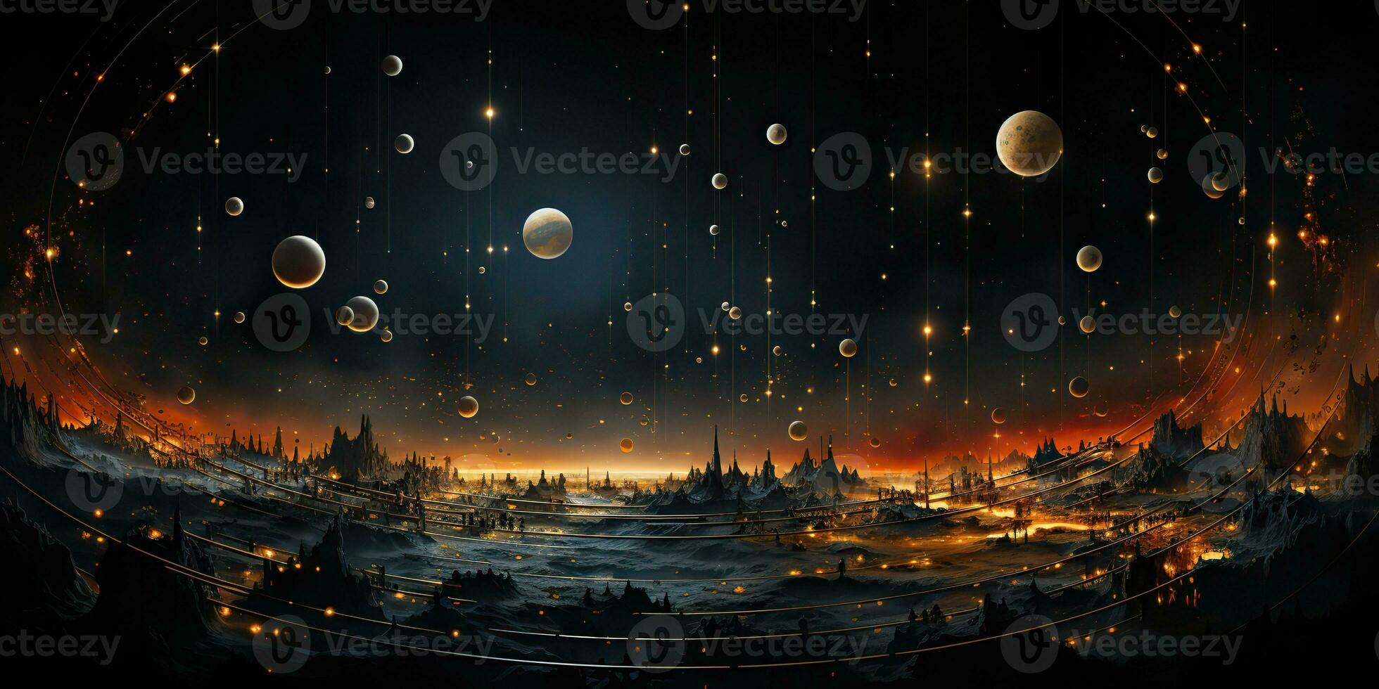 AI Generated. AI Generative. Galaxy space universe solar system background abstract planets landscape surface. Future explore adventure vibes. Graphic Art photo