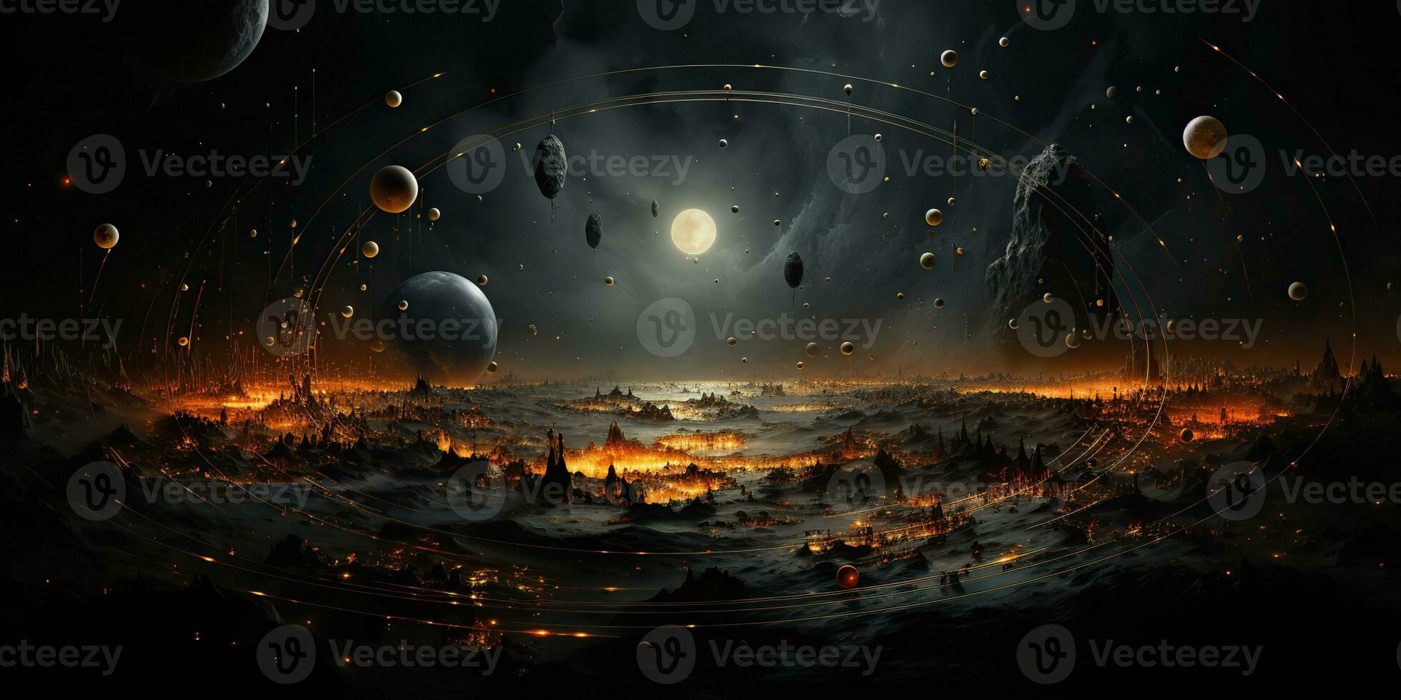 AI Generated. AI Generative. Galaxy space universe solar system background abstract planets landscape surface. Future explore adventure vibes. Graphic Art photo