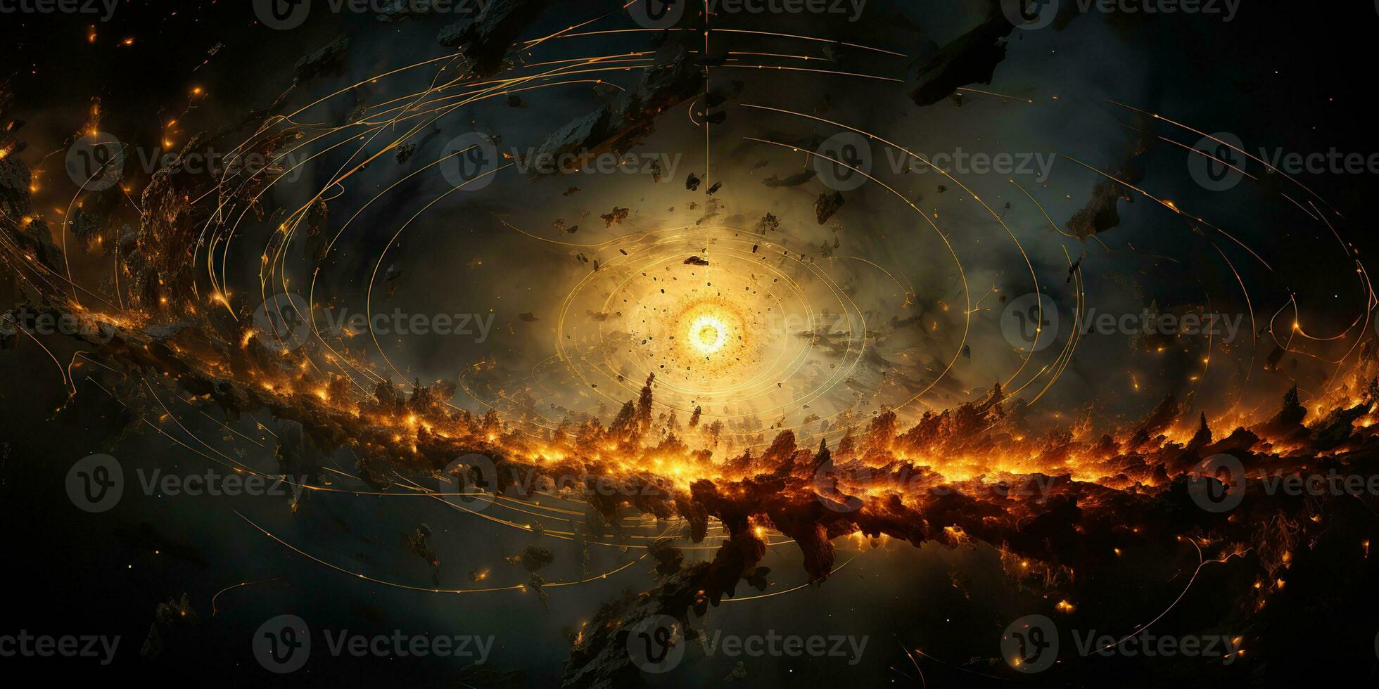AI Generated. AI Generative. Galaxy space universe solar system background abstract planets landscape surface. Future explore adventure vibes. Graphic Art photo