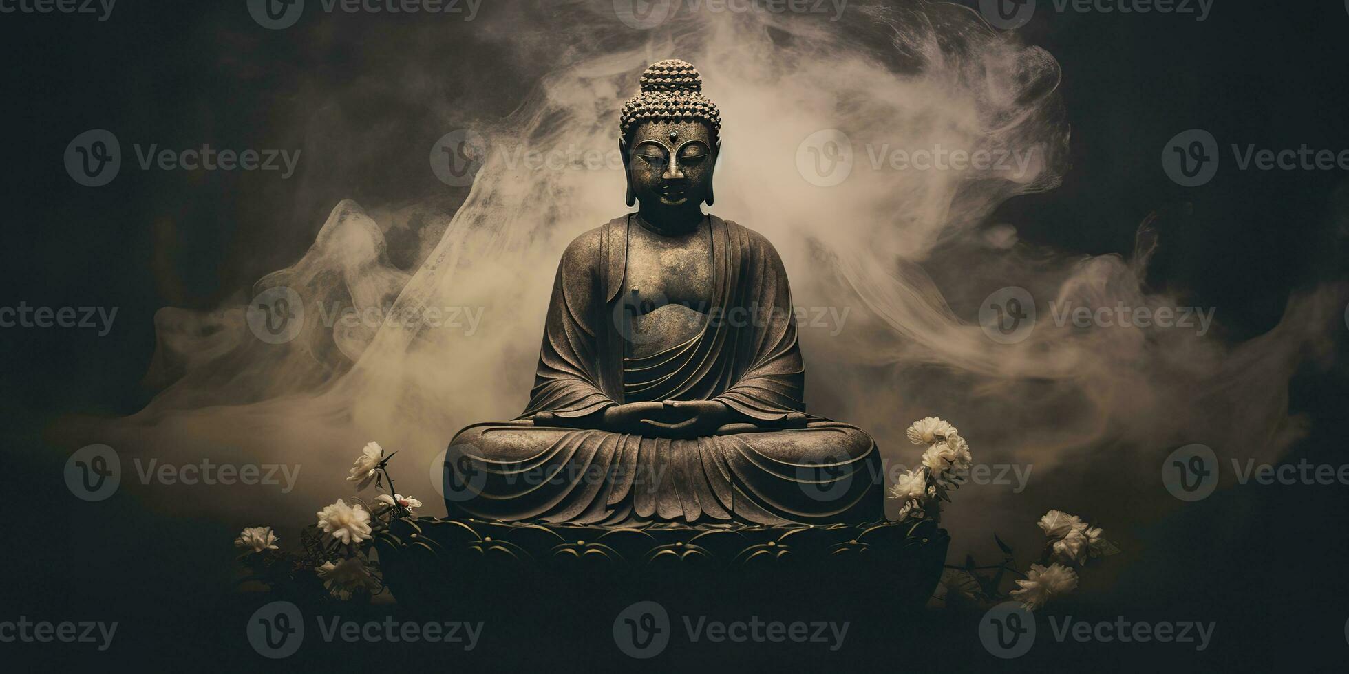 ai generado. ai generativo. cultura historia asiático indio religión Buda estatua figura en antiguo Clásico retro antiguo ilustración antecedentes. calma relajarse amor paz interior onda. gráfico ilustración foto