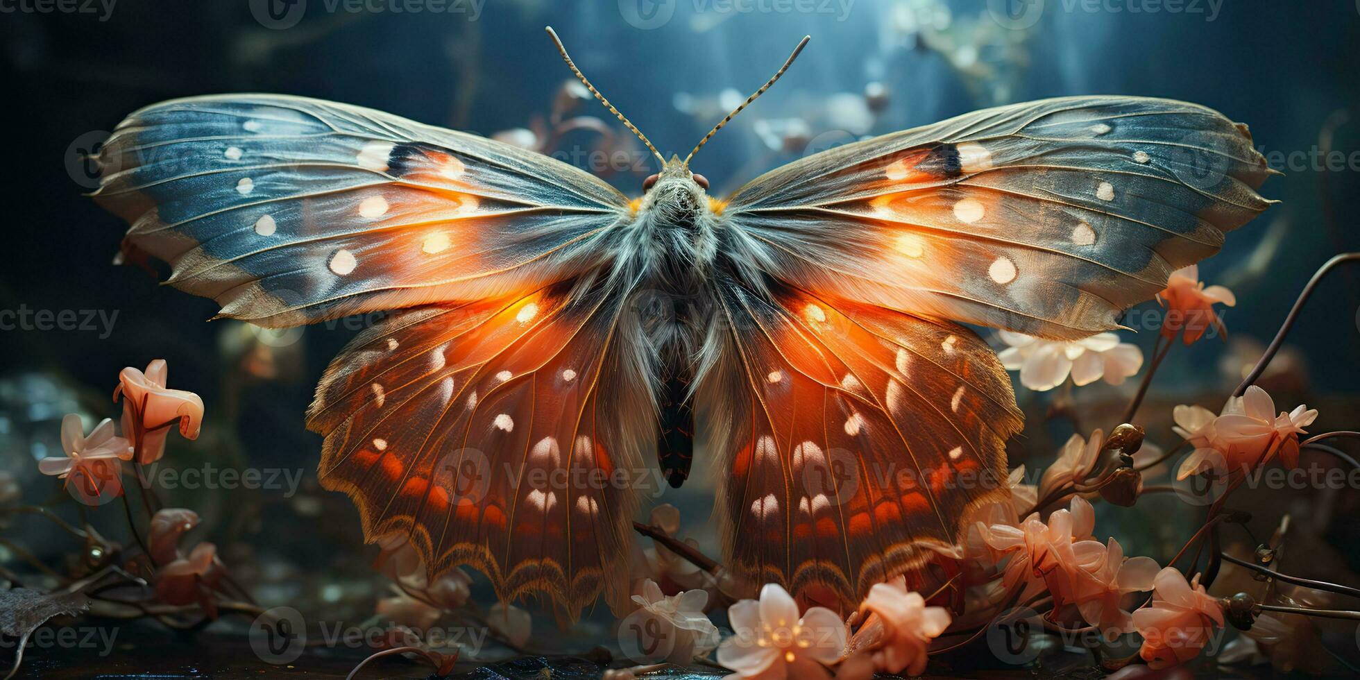 ai generado. ai generativo. lunar polilla mariposa mosca insecto bicho. hermosa noche mágico volador animal. gráfico Arte foto