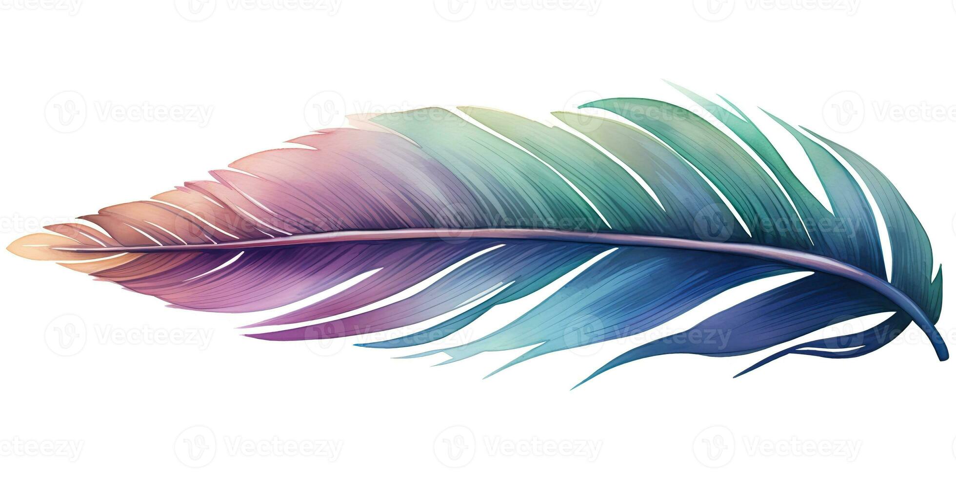 AI Generated. AI Generative. Single abstract drwaing painting feather vibrant colors. Fly nature elegance concept. Graphic Art photo