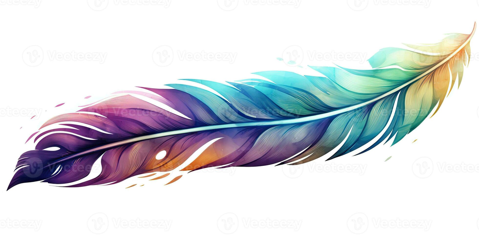 AI Generated. AI Generative. Single abstract drwaing painting feather vibrant colors. Fly nature elegance concept. Graphic Art photo