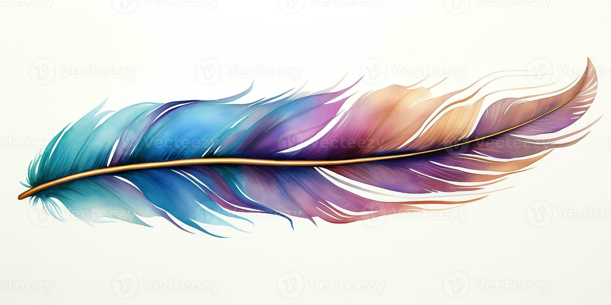 AI Generated. AI Generative. Single abstract drwaing painting feather vibrant colors. Fly nature elegance concept. Graphic Art photo