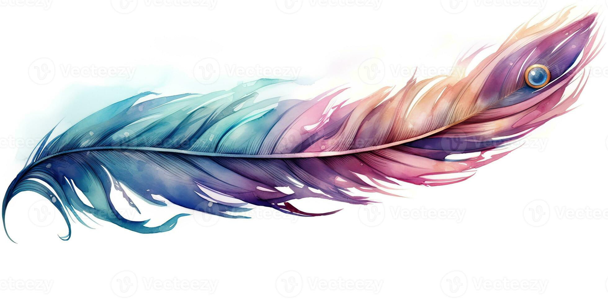 AI Generated. AI Generative. Single abstract drwaing painting feather vibrant colors. Fly nature elegance concept. Graphic Art photo