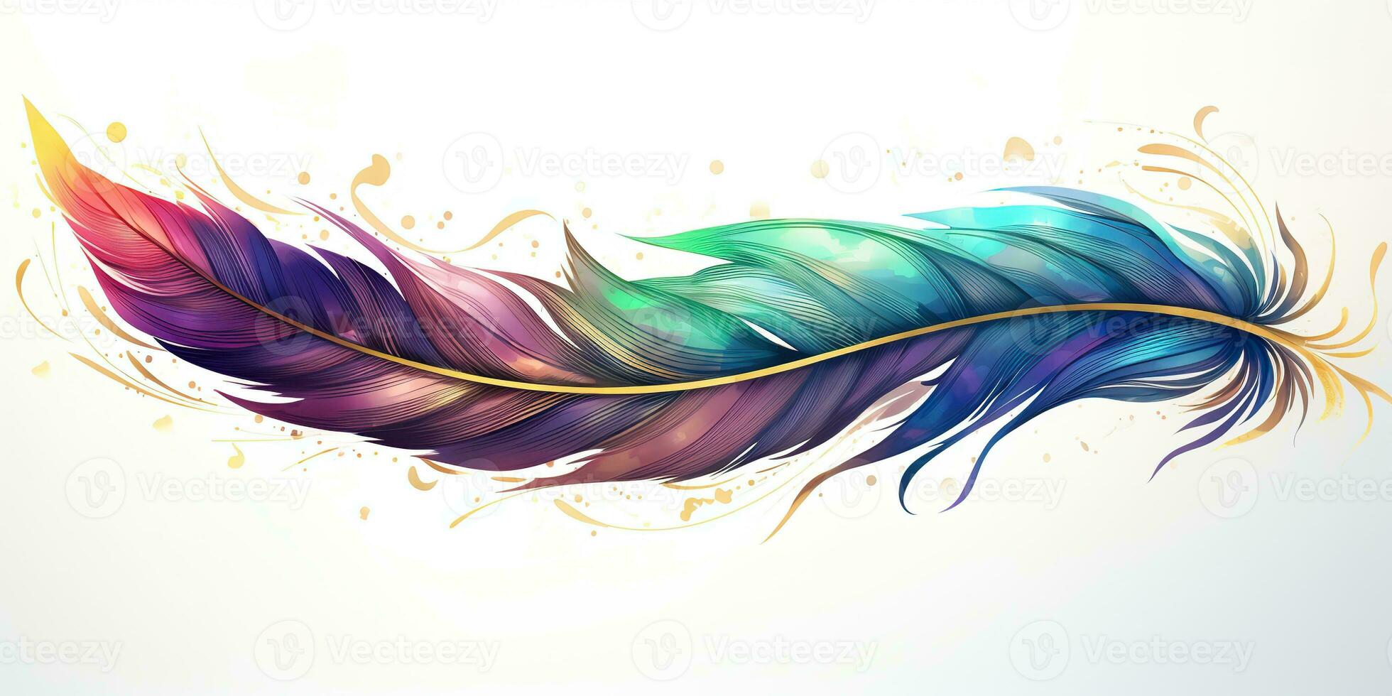 AI Generated. AI Generative. Single abstract drwaing painting feather vibrant colors. Fly nature elegance concept. Graphic Art photo