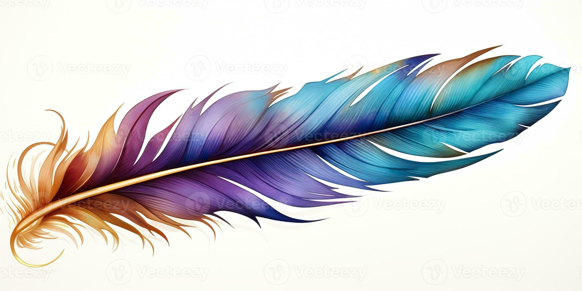 AI Generated. AI Generative. Single abstract drwaing painting feather vibrant colors. Fly nature elegance concept. Graphic Art photo